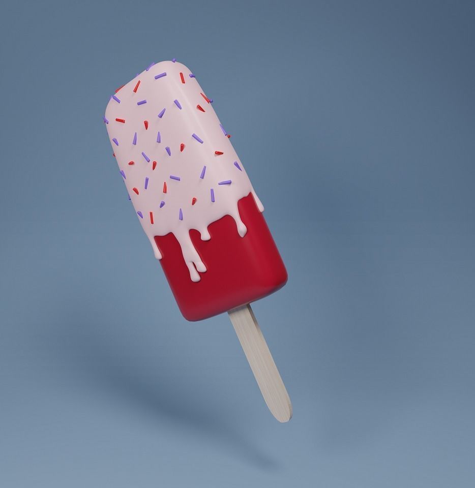 Ice Cream with Wooden Stick and Sprinkles Low-poly 3D model_1