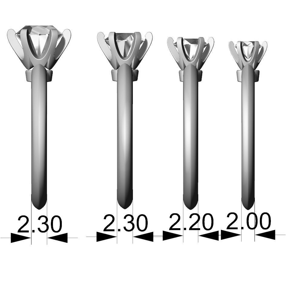 Engagement rings for different  gems diameters 3D print model_5