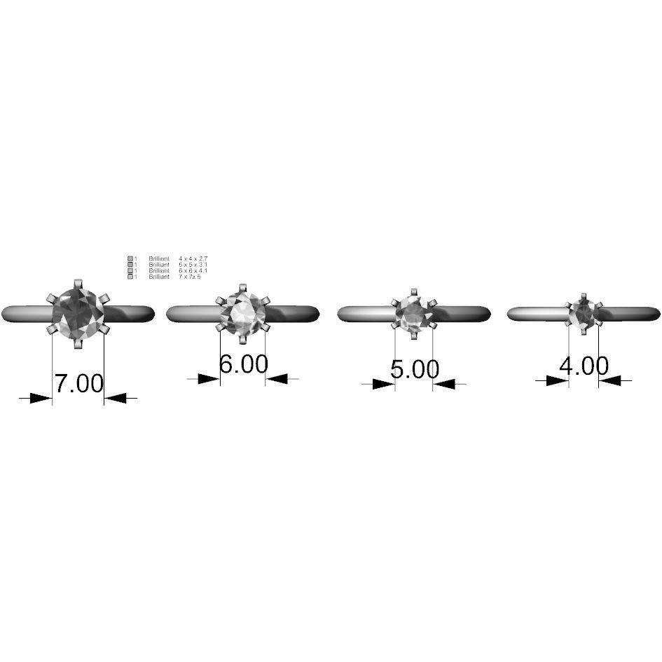 Engagement rings for different  gems diameters 3D print model_3