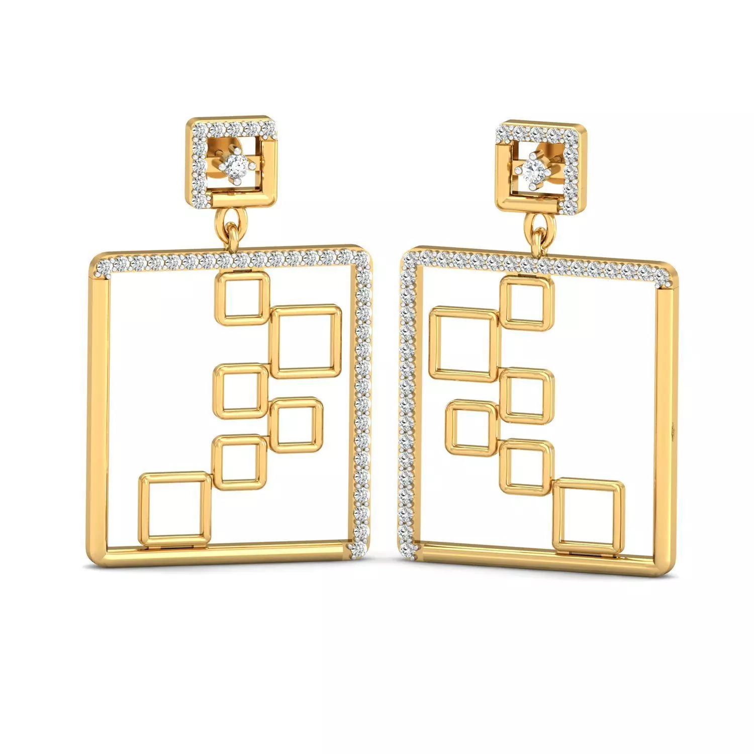 Earrings - 1 gold pendant with squares and diamonds 3D print model_0