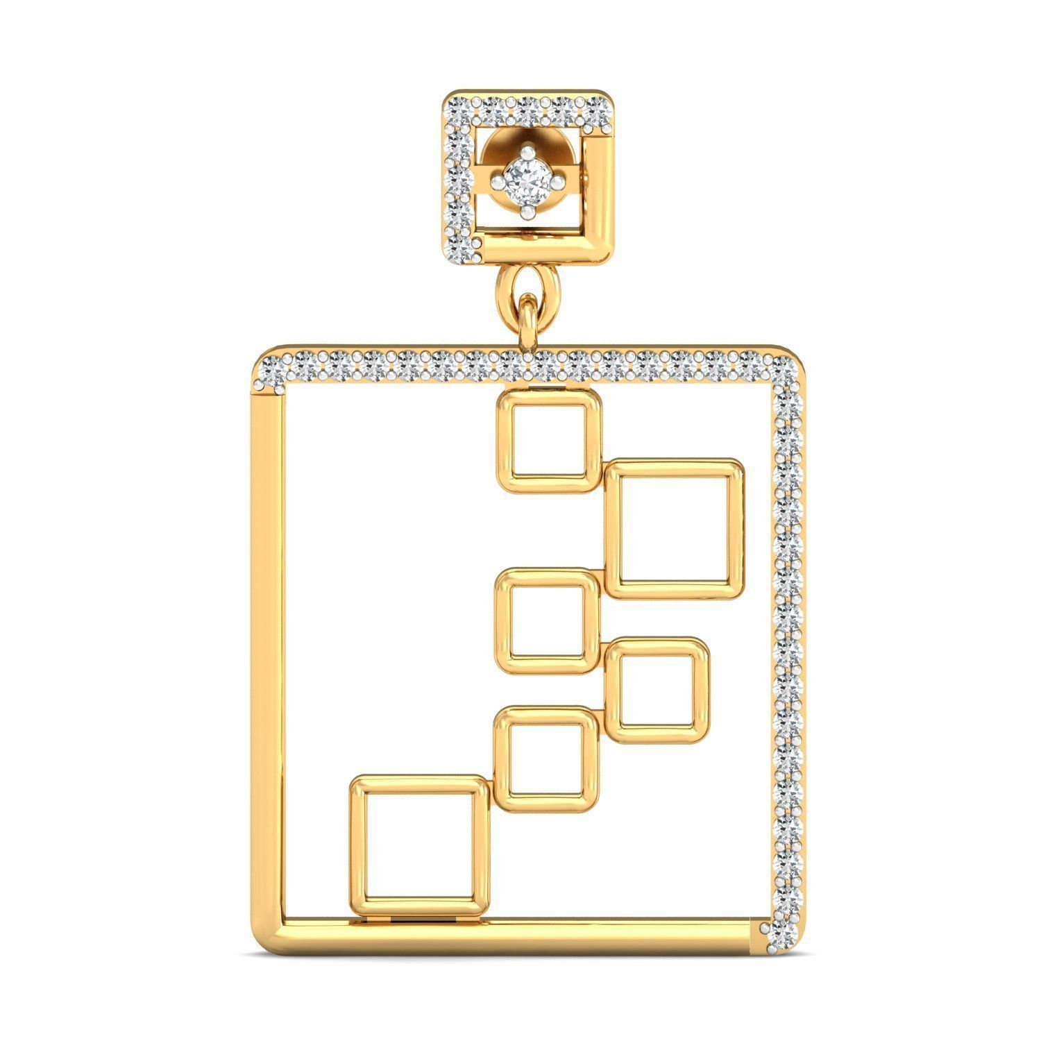 Earrings - 1 gold pendant with squares and diamonds 3D print model_1