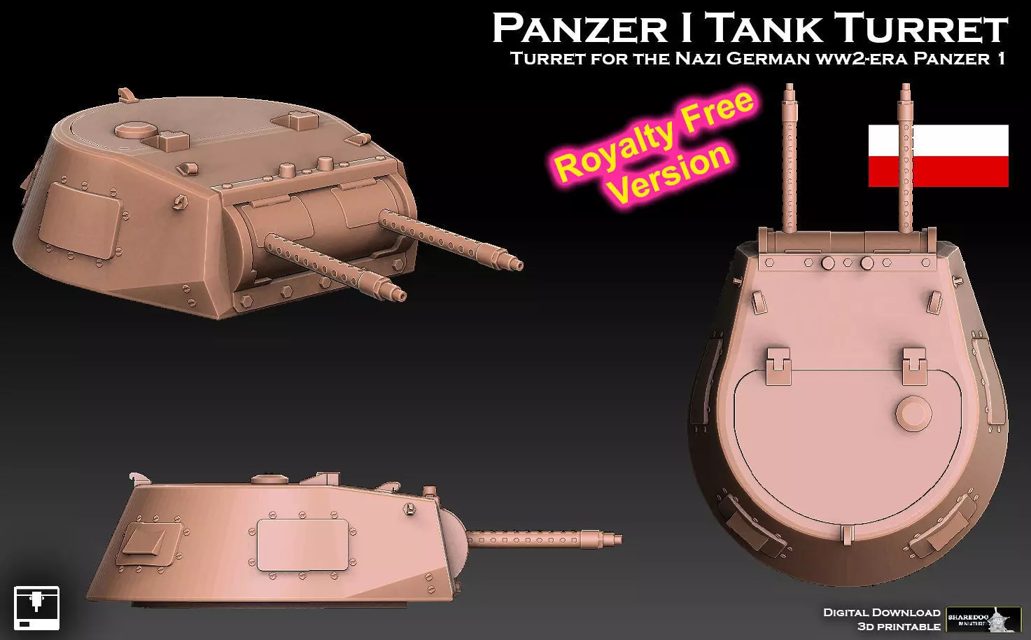 Panzer 1 Tank Turret ROYALTY FREE VERSION 3D print model_0