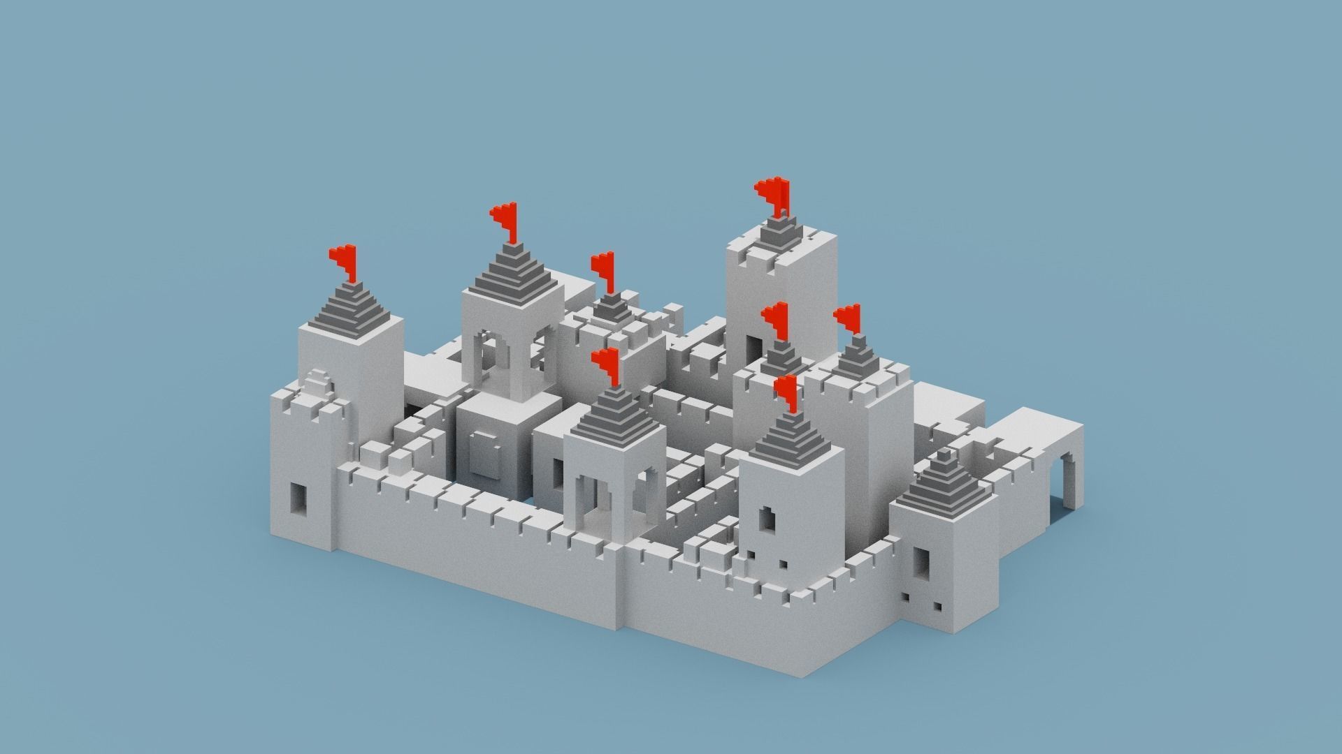 Voxel Castle Low-poly 3D model_14