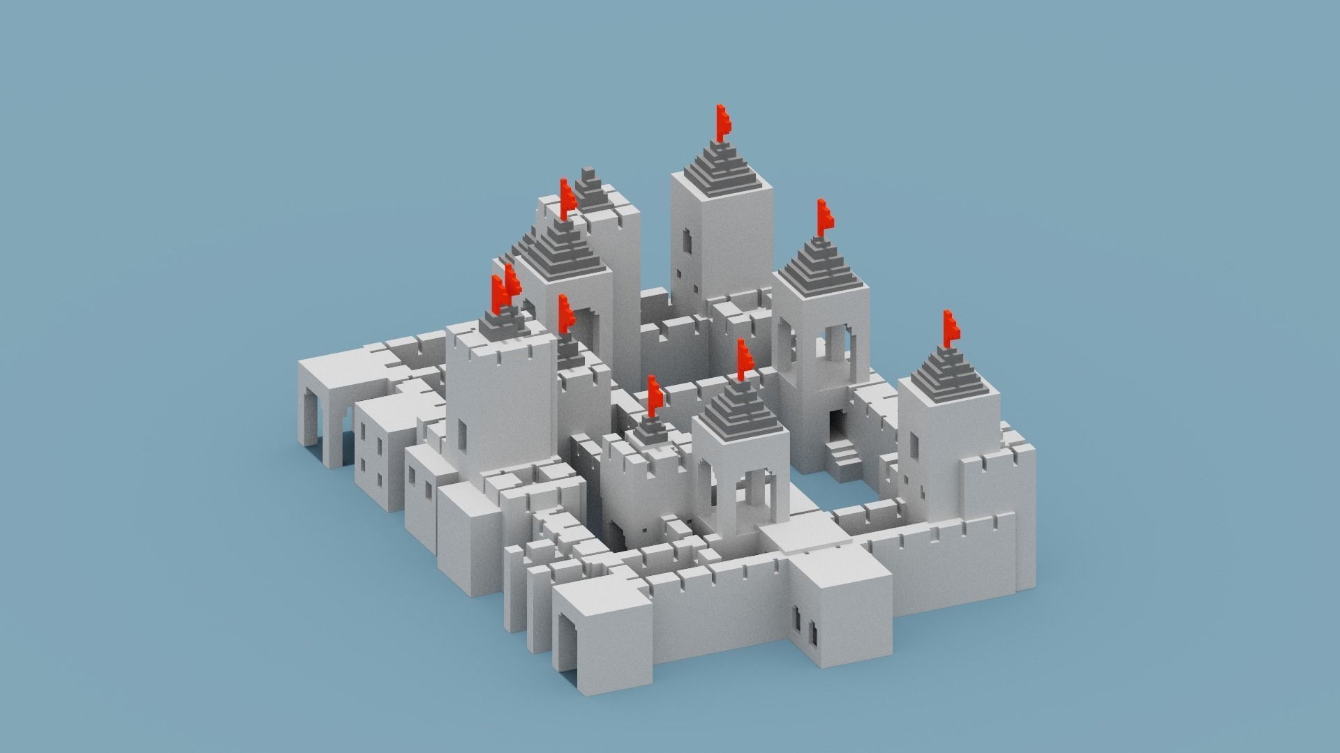 Voxel Castle Low-poly 3D model_10