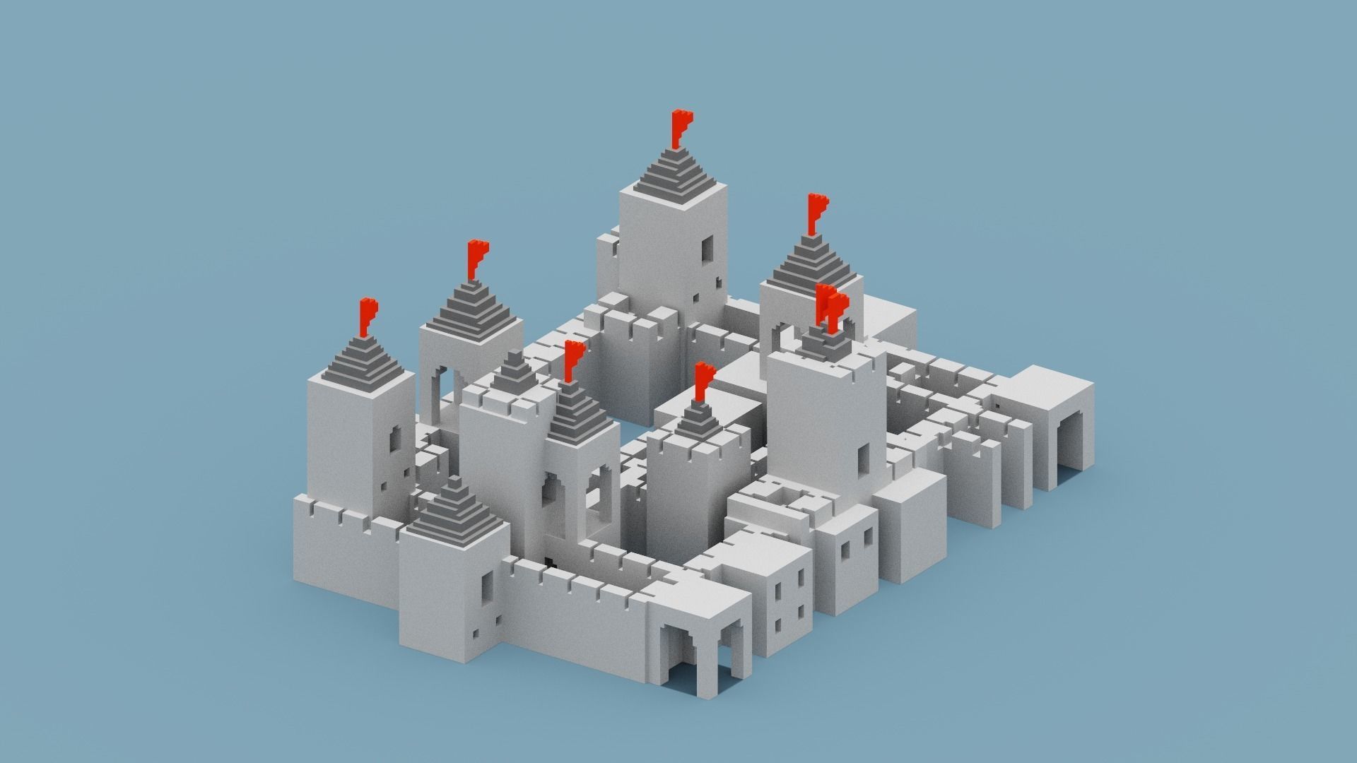 Voxel Castle Low-poly 3D model_15