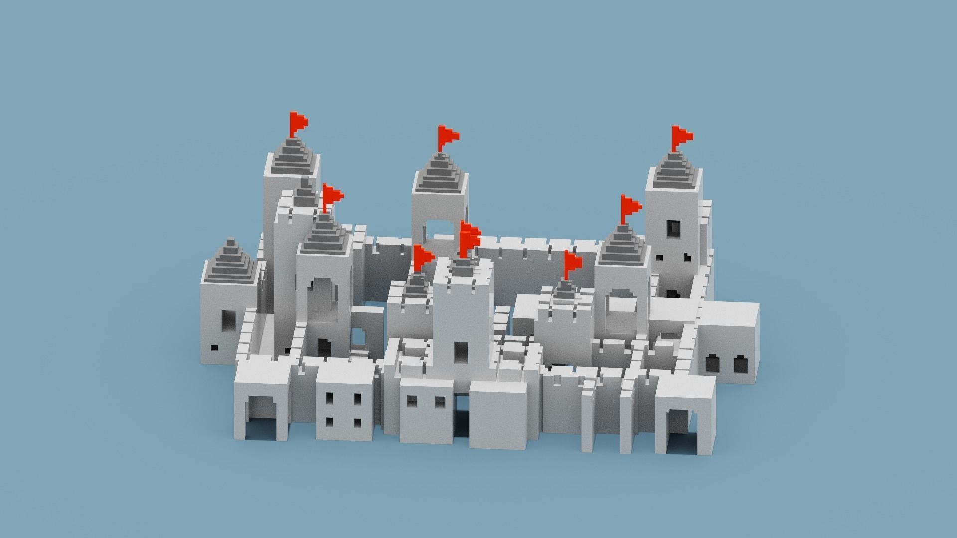 Voxel Castle Low-poly 3D model_17