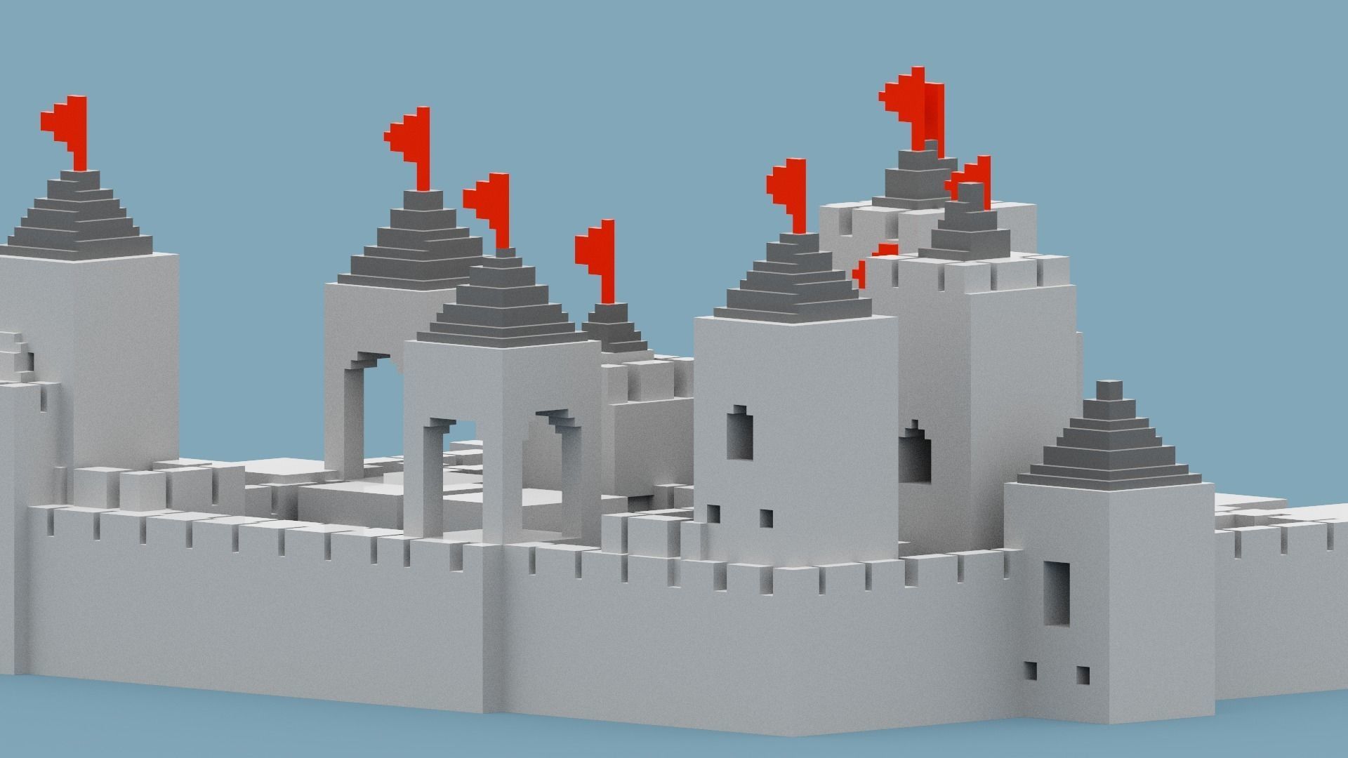 Voxel Castle Low-poly 3D model_4