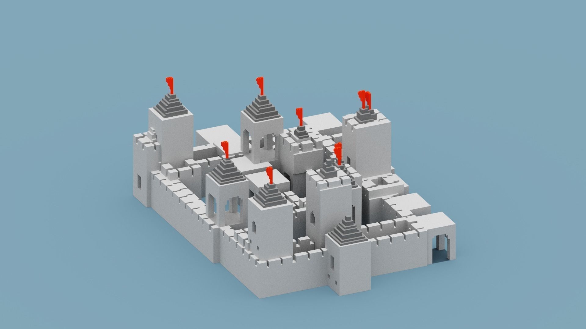 Voxel Castle Low-poly 3D model_11