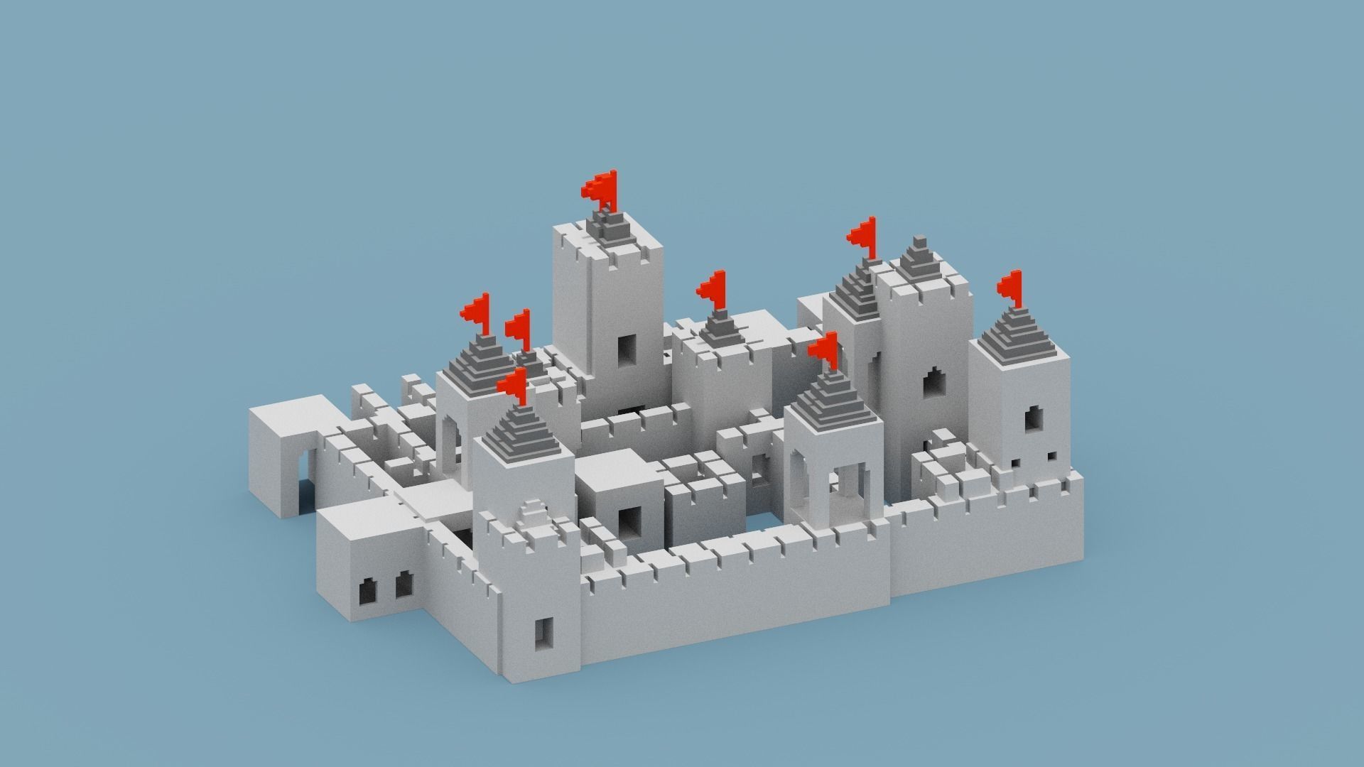 Voxel Castle Low-poly 3D model_12