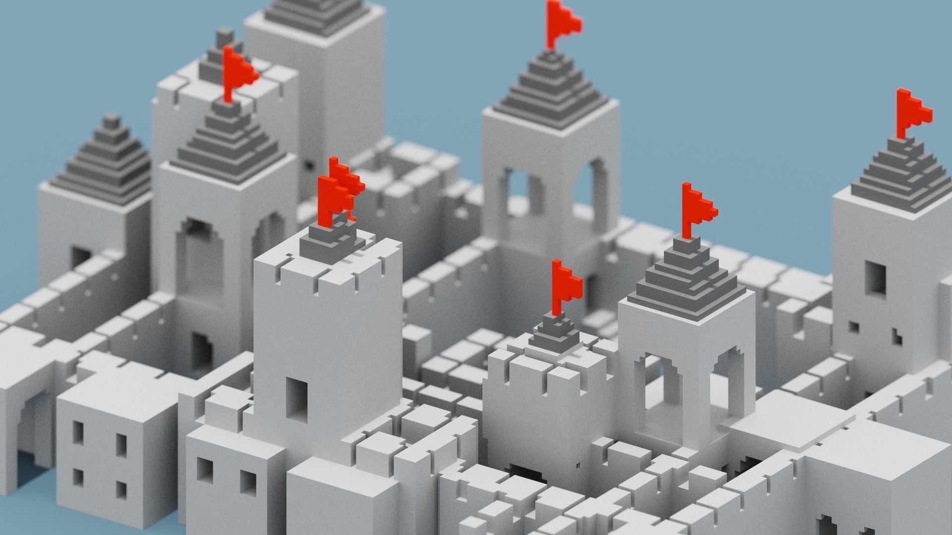 Voxel Castle Low-poly 3D model_1