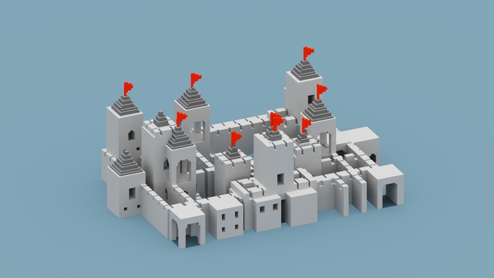 Voxel Castle Low-poly 3D model_16