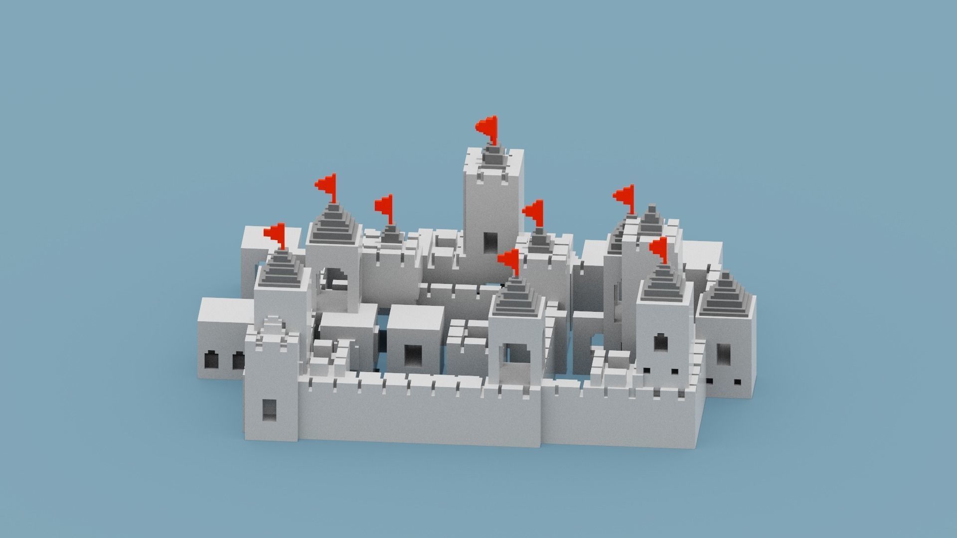 Voxel Castle Low-poly 3D model_9