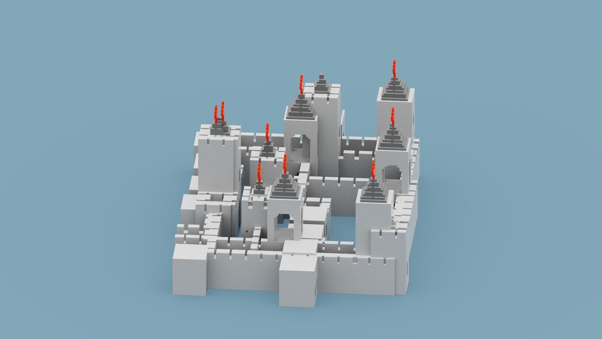 Voxel Castle Low-poly 3D model_8
