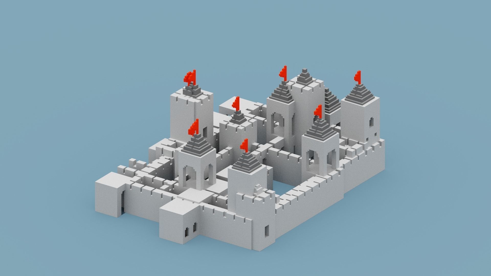 Voxel Castle Low-poly 3D model_6