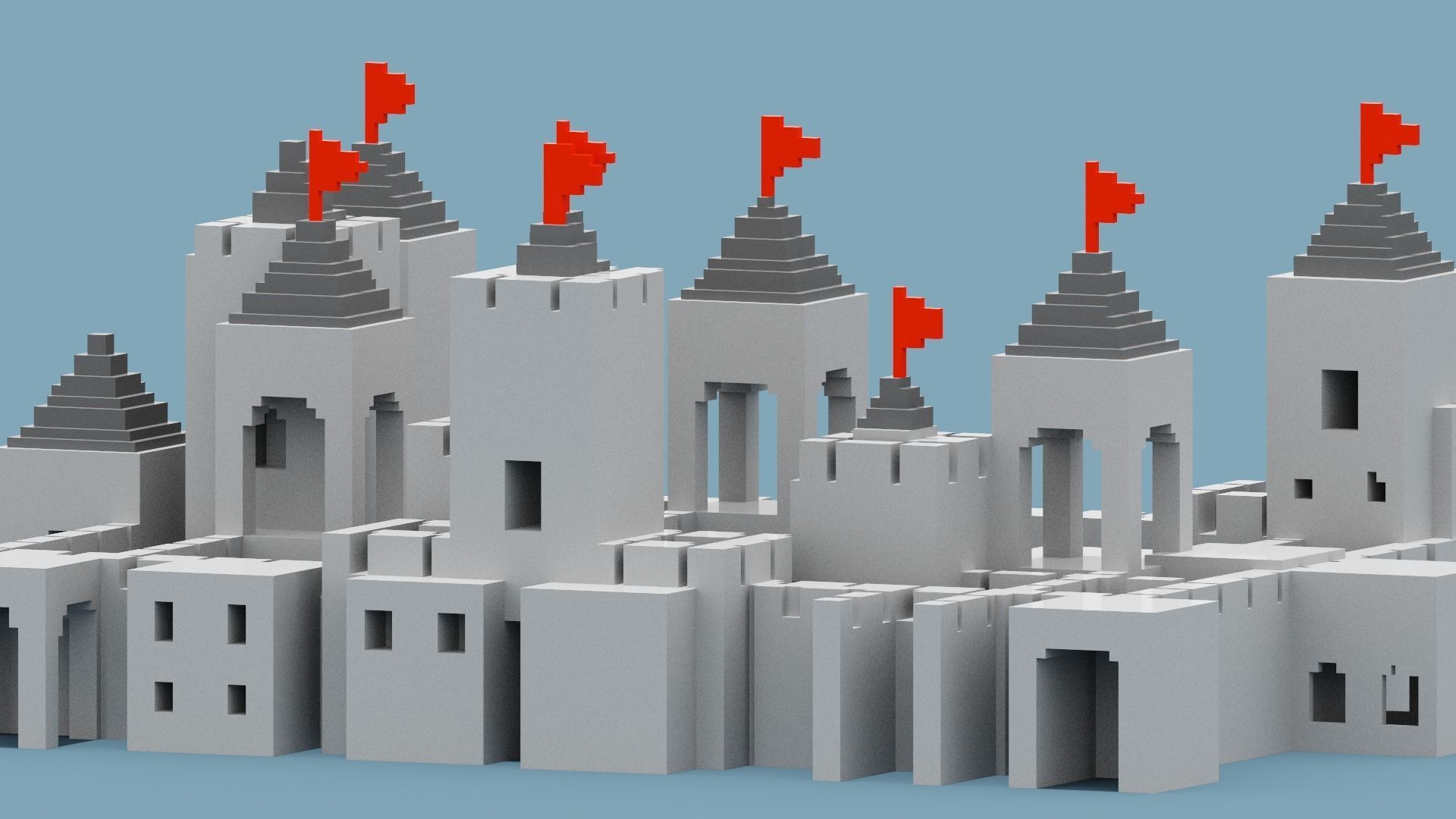 Voxel Castle Low-poly 3D model_2