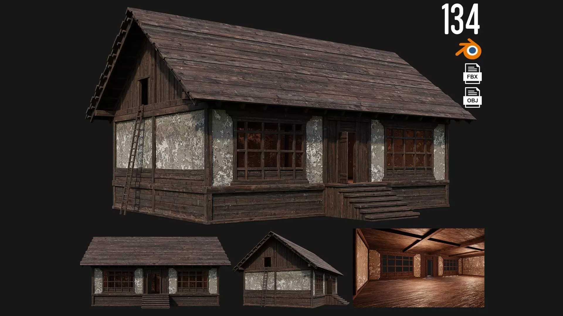 Old Medieval Building 4K Textures GameReady 134 Low-poly 3D model_0