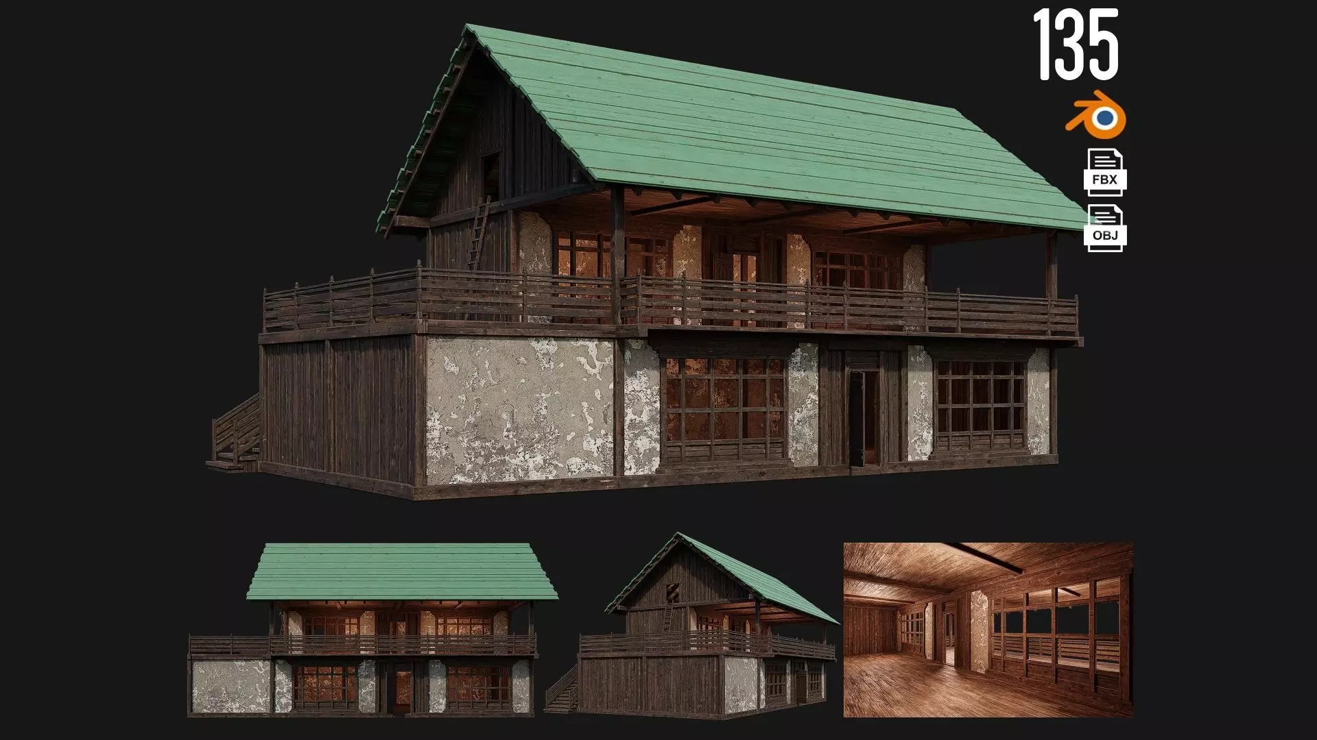 Old Medieval Building 4K Textures GameReady 135 Low-poly 3D model_0