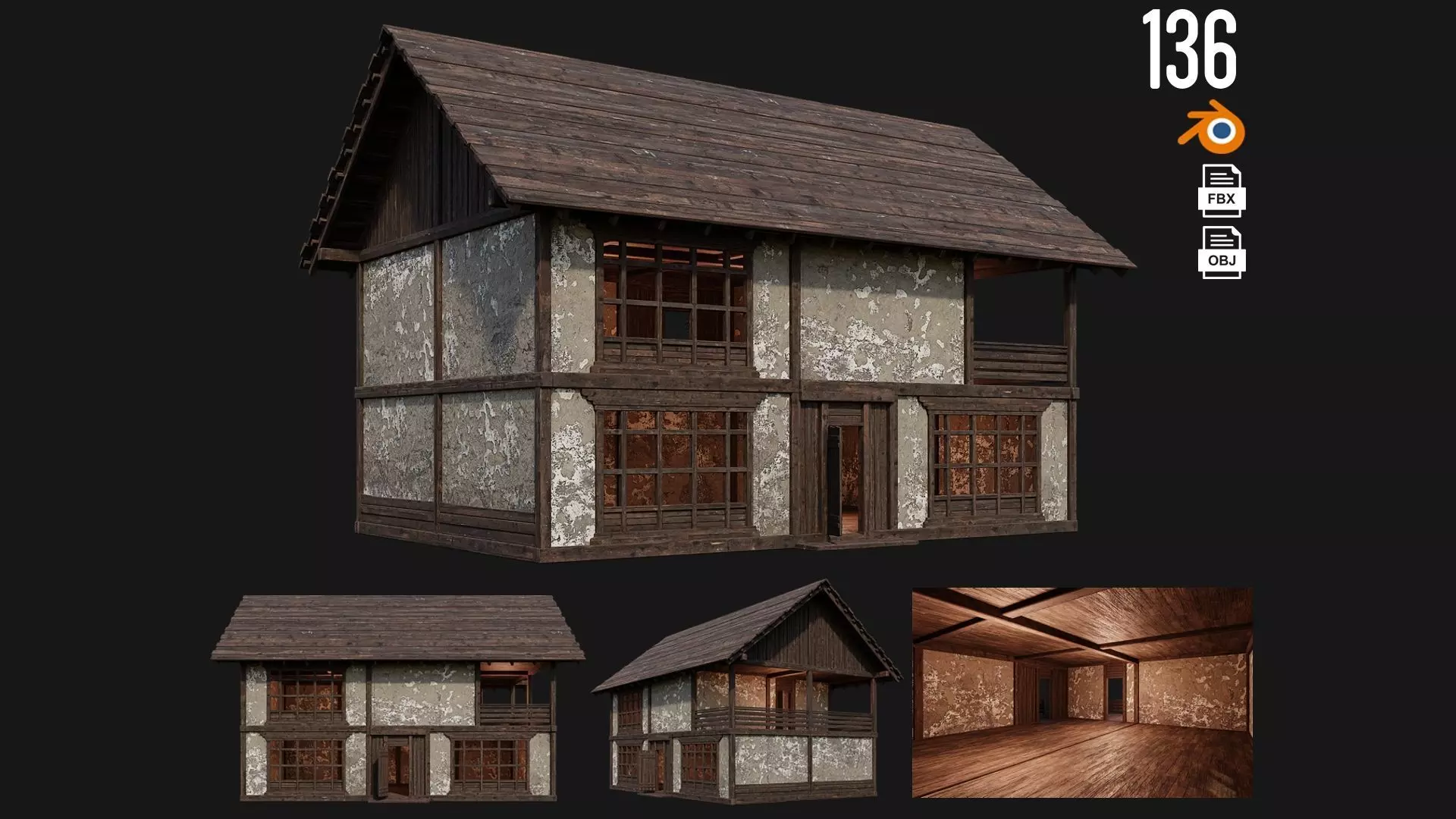 Old Medieval Building 4K Textures GameReady 136 Low-poly 3D model