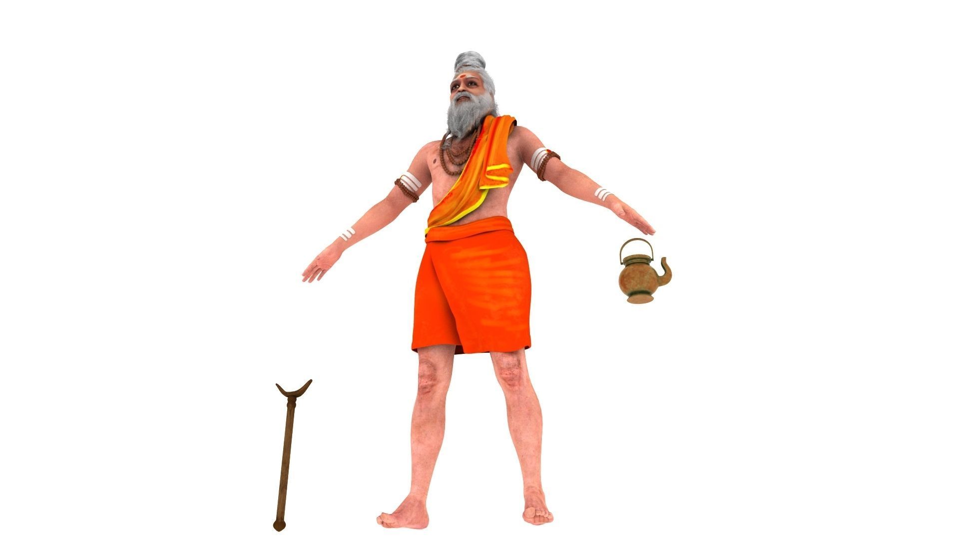 sage 3d model man in orange robe holding pot 3D model_2