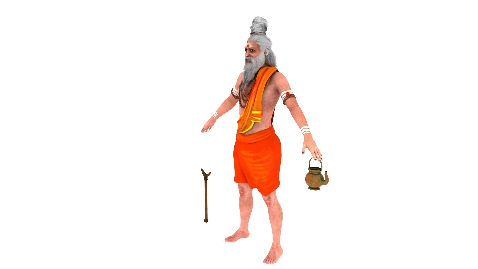 sage 3d model man in orange robe holding pot 3D model_11