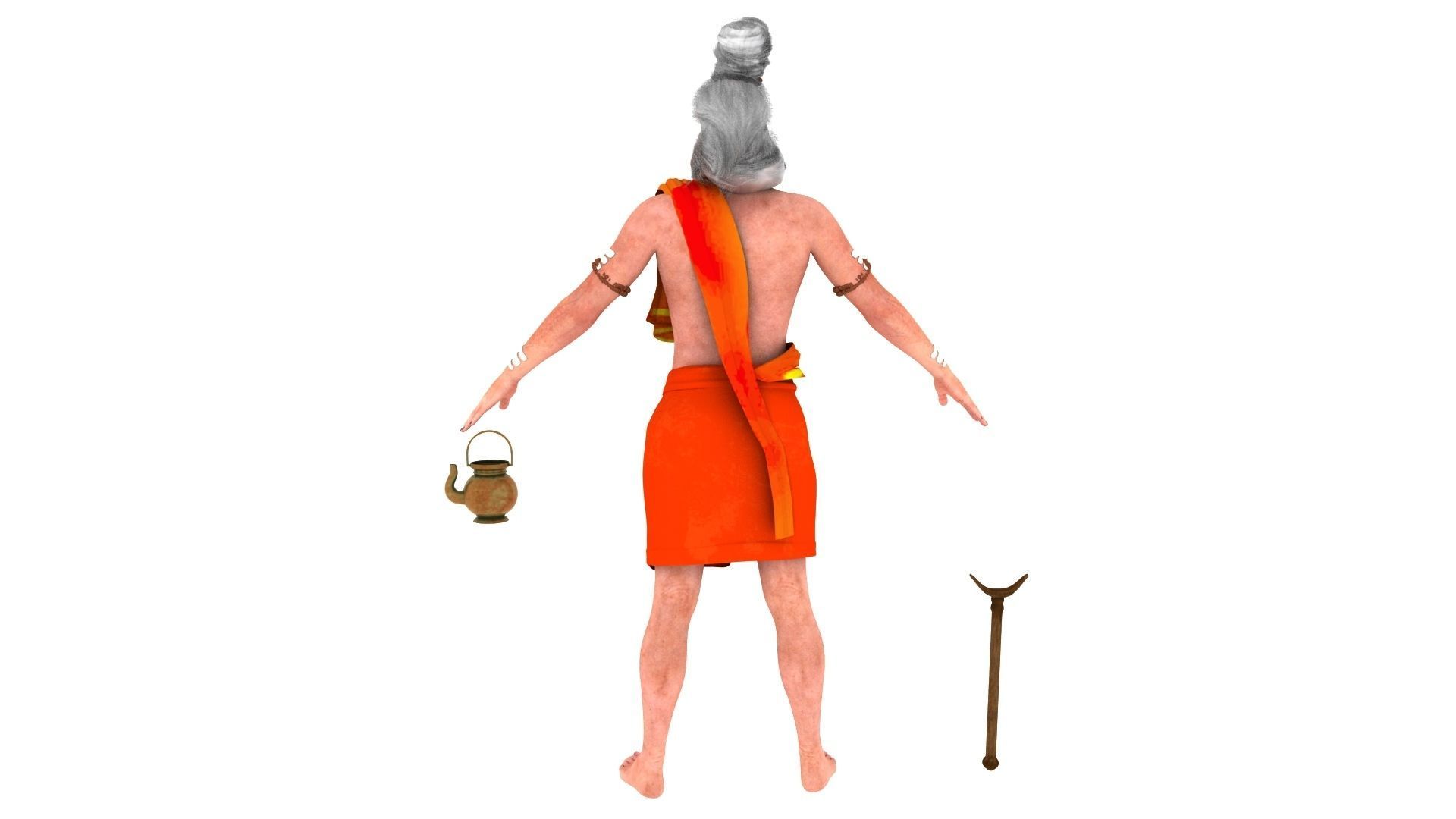 sage 3d model man in orange robe holding pot 3D model_13