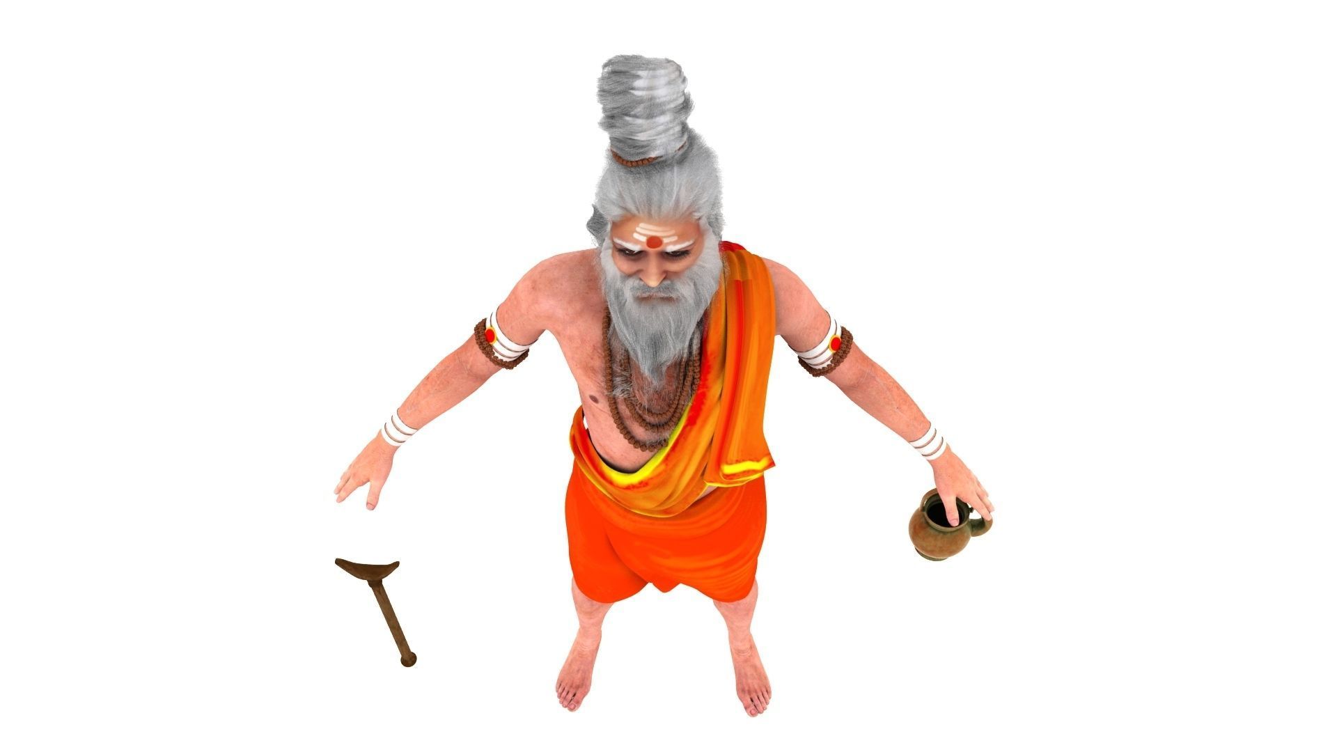 sage 3d model man in orange robe holding pot 3D model_1