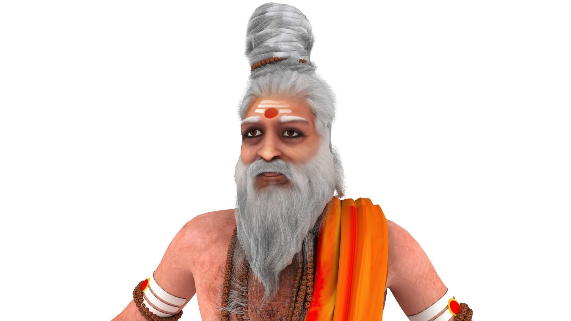 sage 3d model man in orange robe holding pot 3D model_9