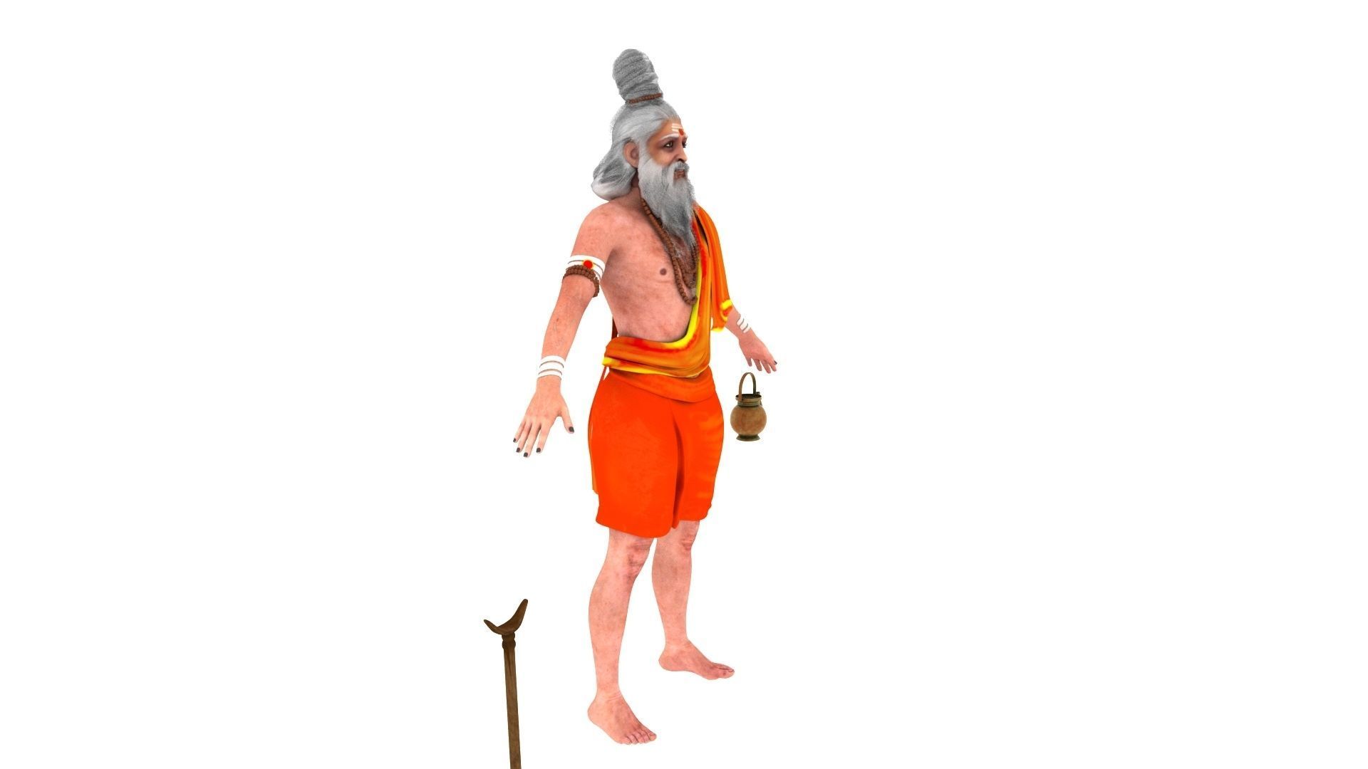 sage 3d model man in orange robe holding pot 3D model_12