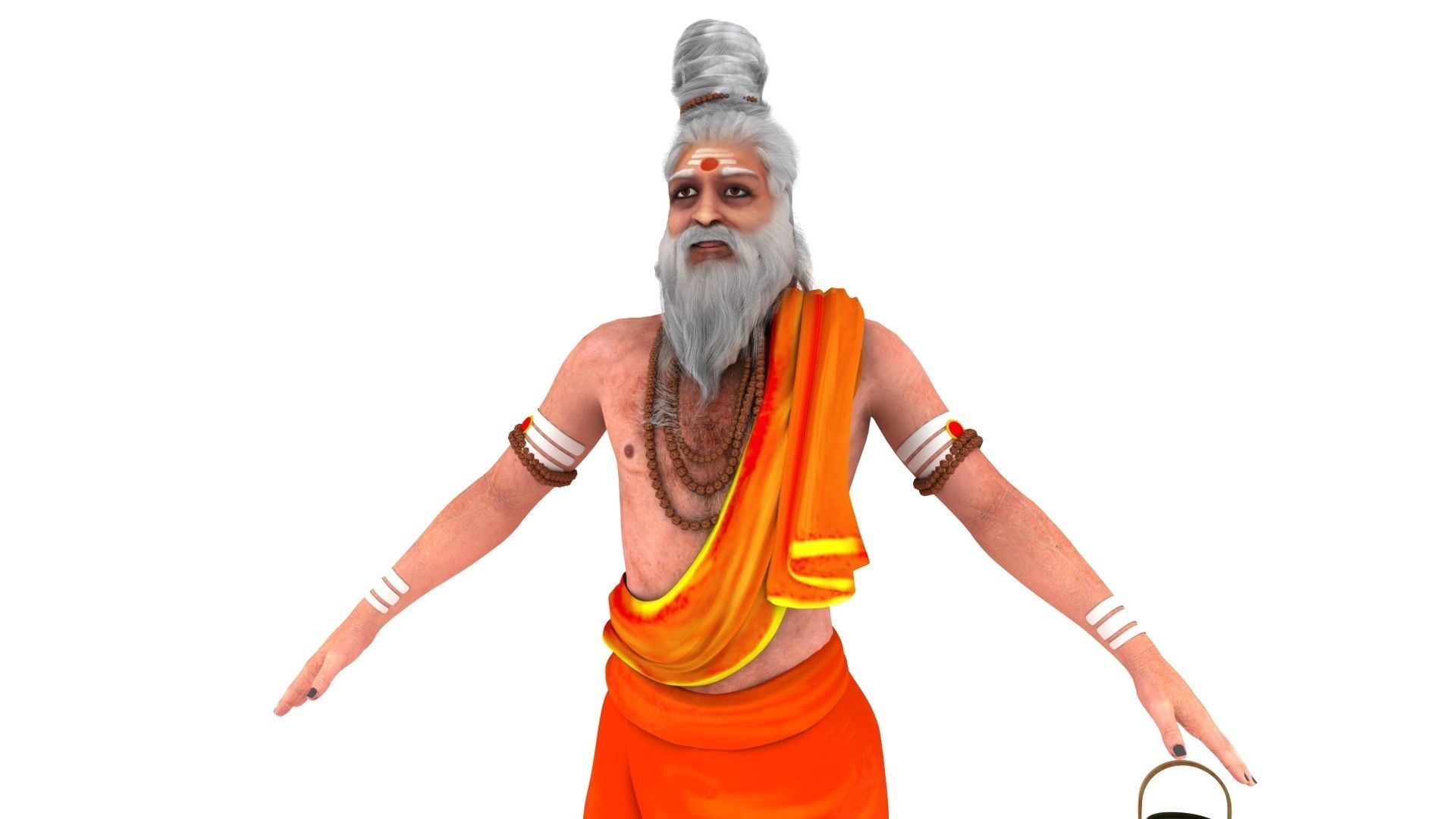 sage 3d model man in orange robe holding pot 3D model_10
