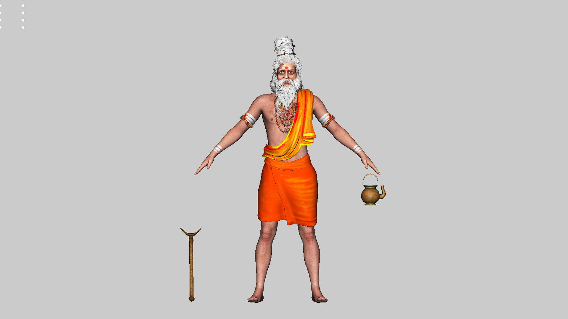 sage 3d model man in orange robe holding pot 3D model_3