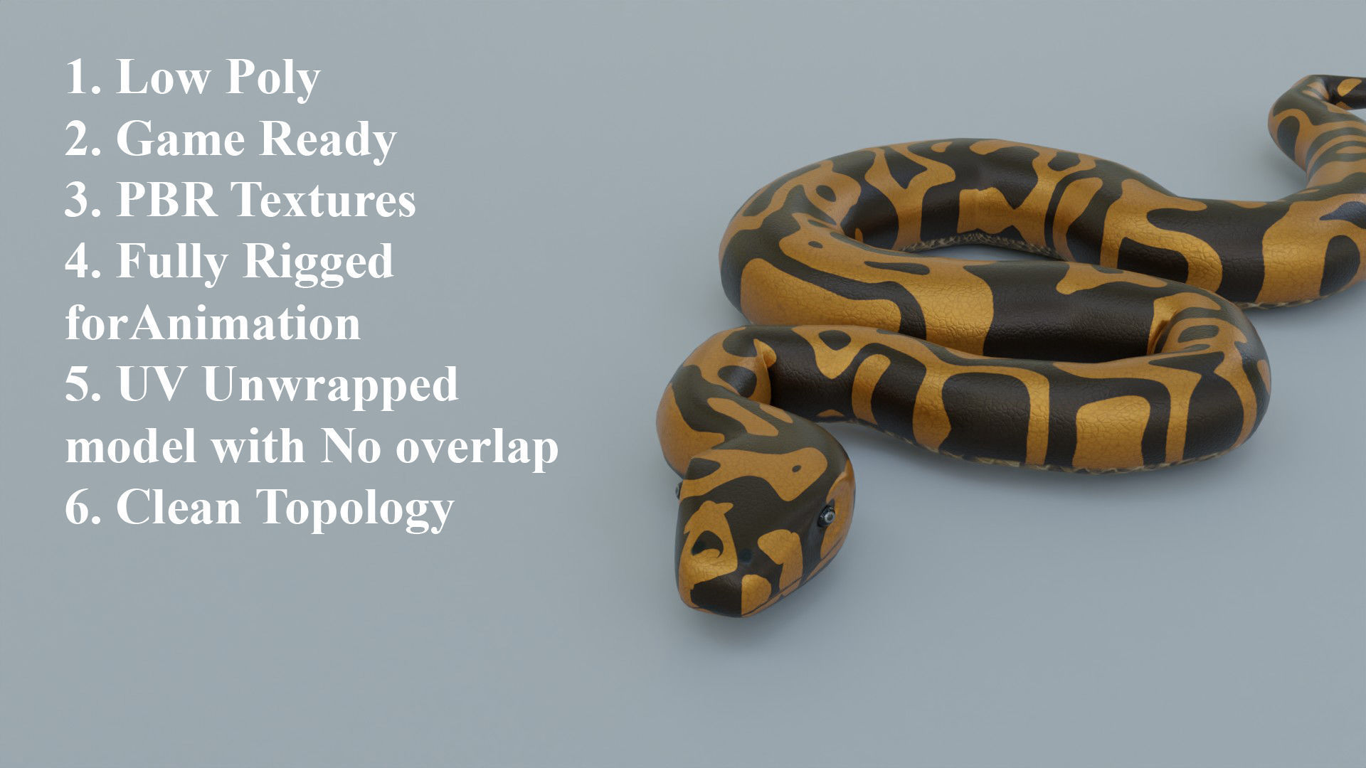 Python Snake - Rigged - Game Ready - PBR Low-poly 3D model_1