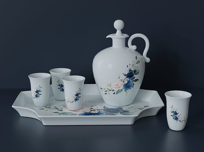 Porcelain liqueur set Low-poly 3D model