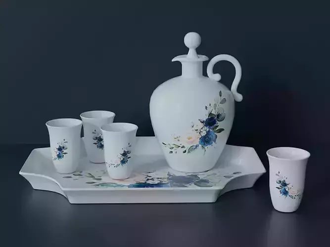 Porcelain liqueur set Low-poly 3D model