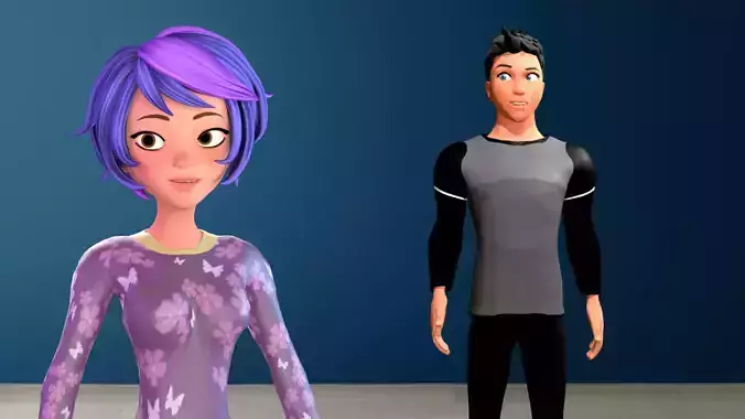 Cartoon male and female Rigged Low-poly 3D model