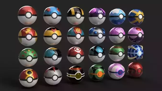 Pokemon - Assorted Poke Ball Set - 24 Opening and Closing Models 3D print model