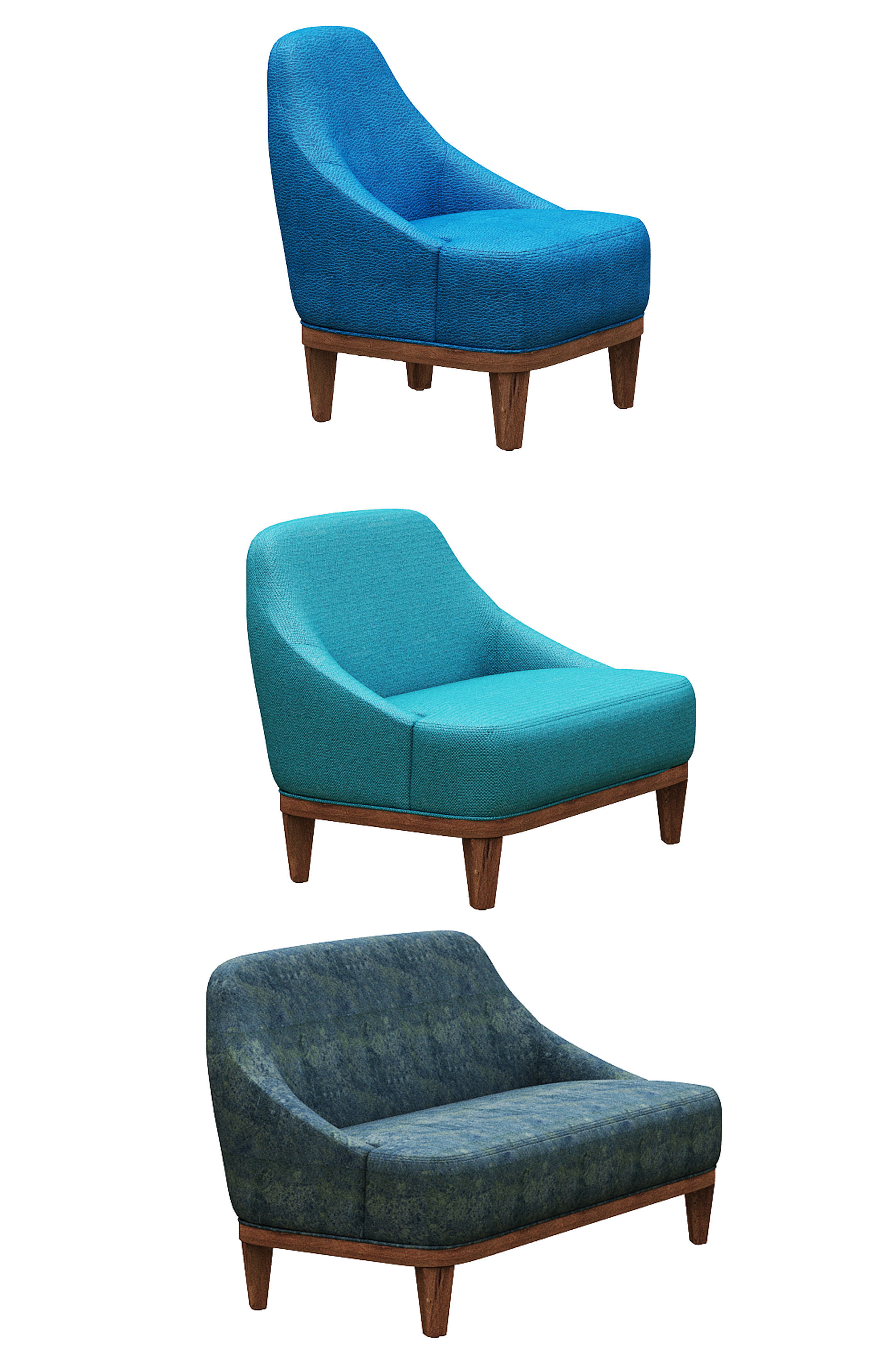 Sofa set 3 type of fabric and wood Low-poly 3D model_2