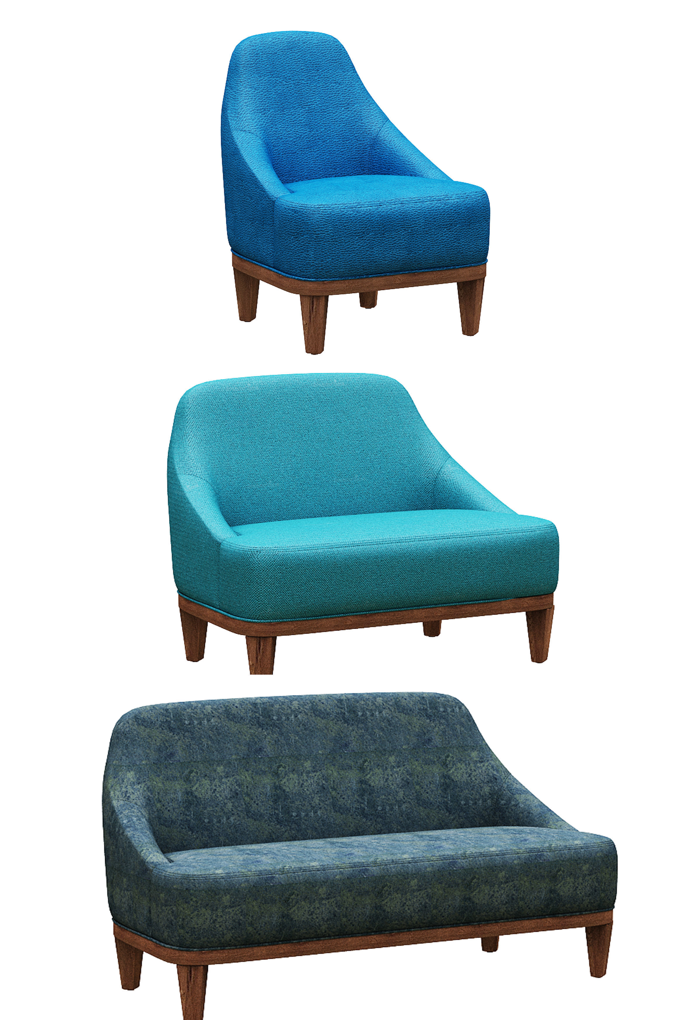 Sofa set 3 type of fabric and wood Low-poly 3D model_1