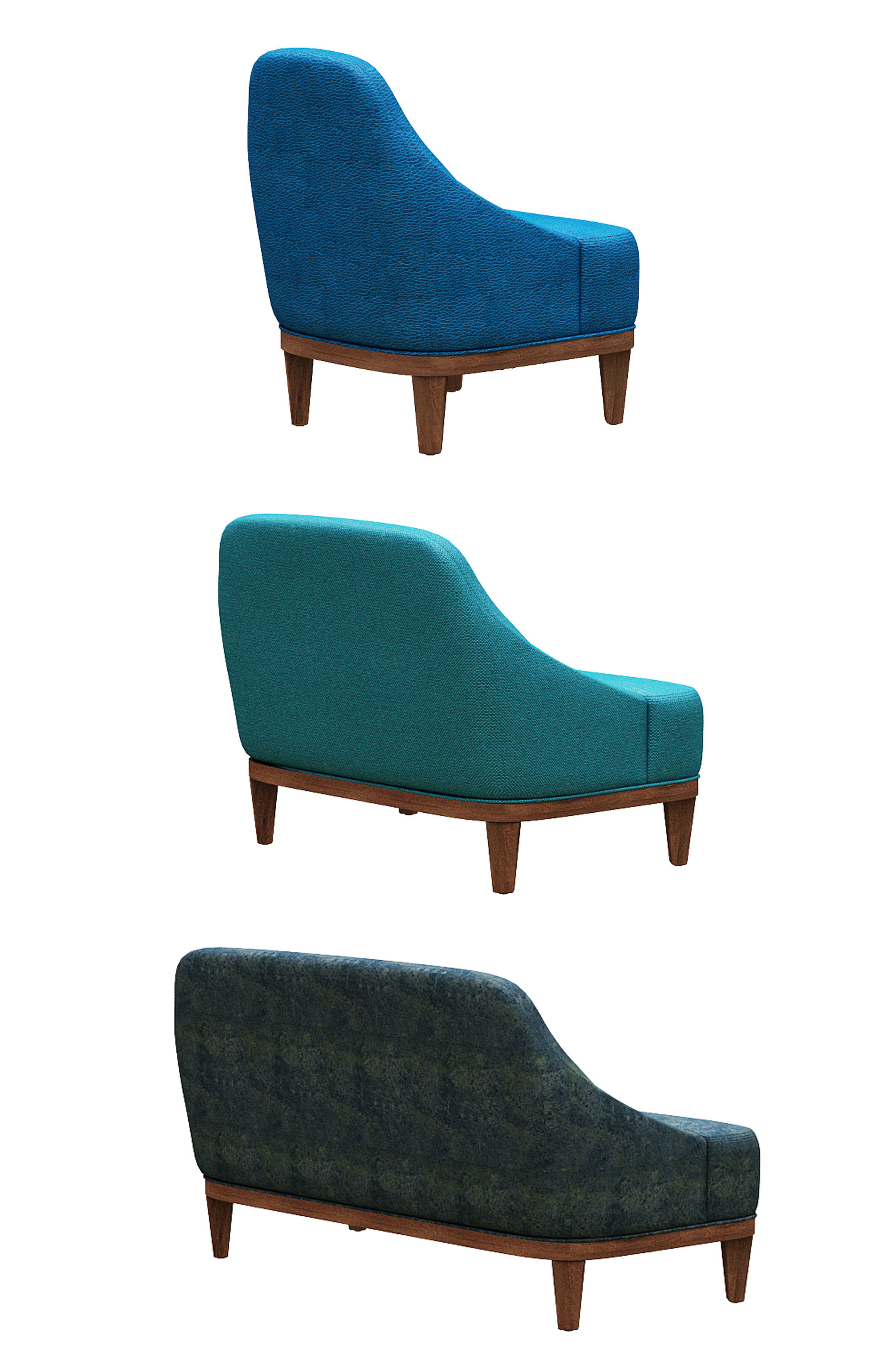 Sofa set 3 type of fabric and wood Low-poly 3D model_4