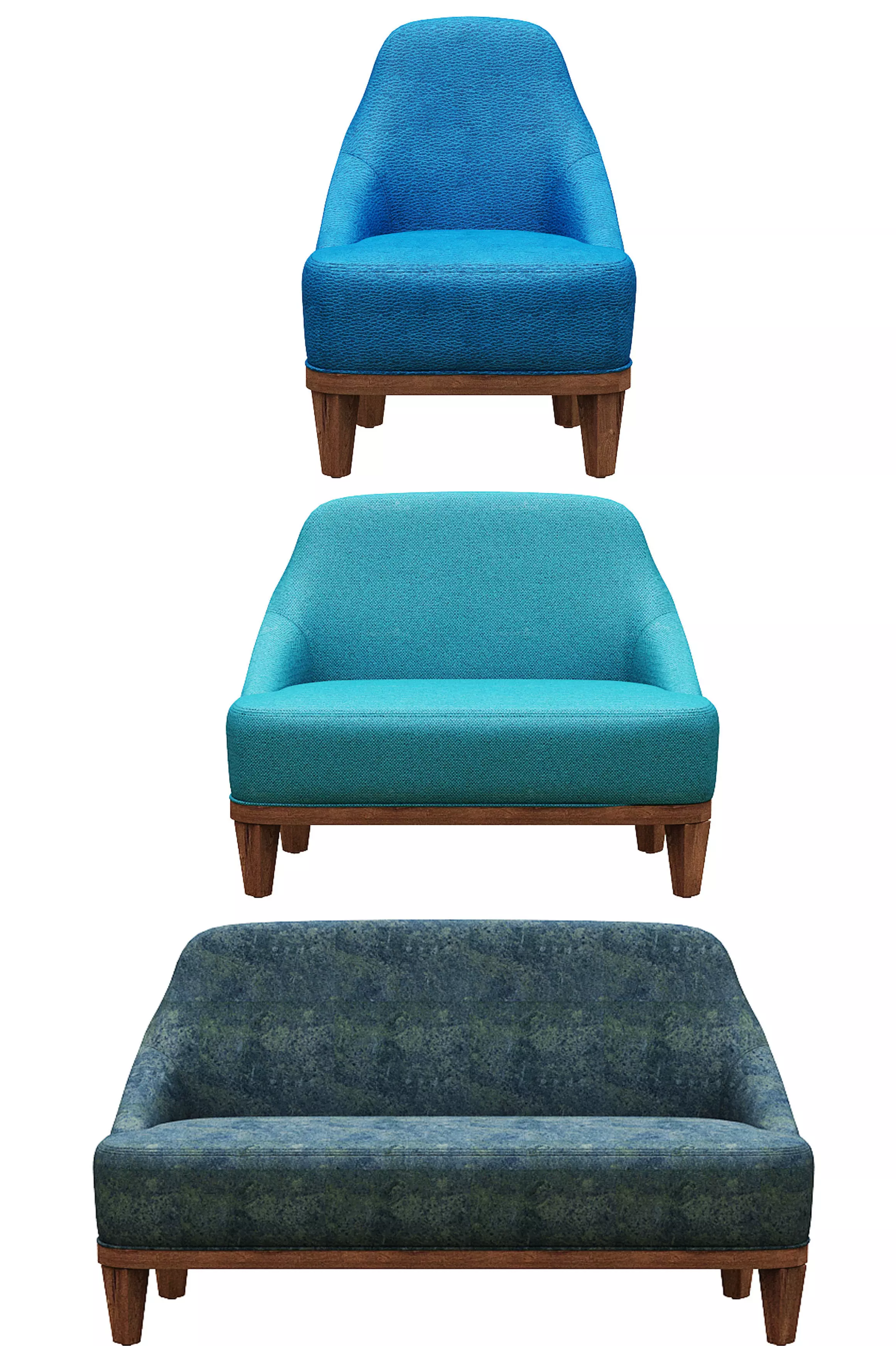 Sofa set 3 type of fabric and wood Low-poly 3D model_0
