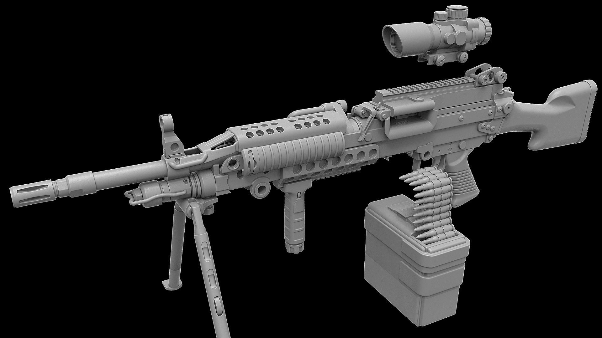 Mk 48 Light Weight Machine Gun 3D model_13