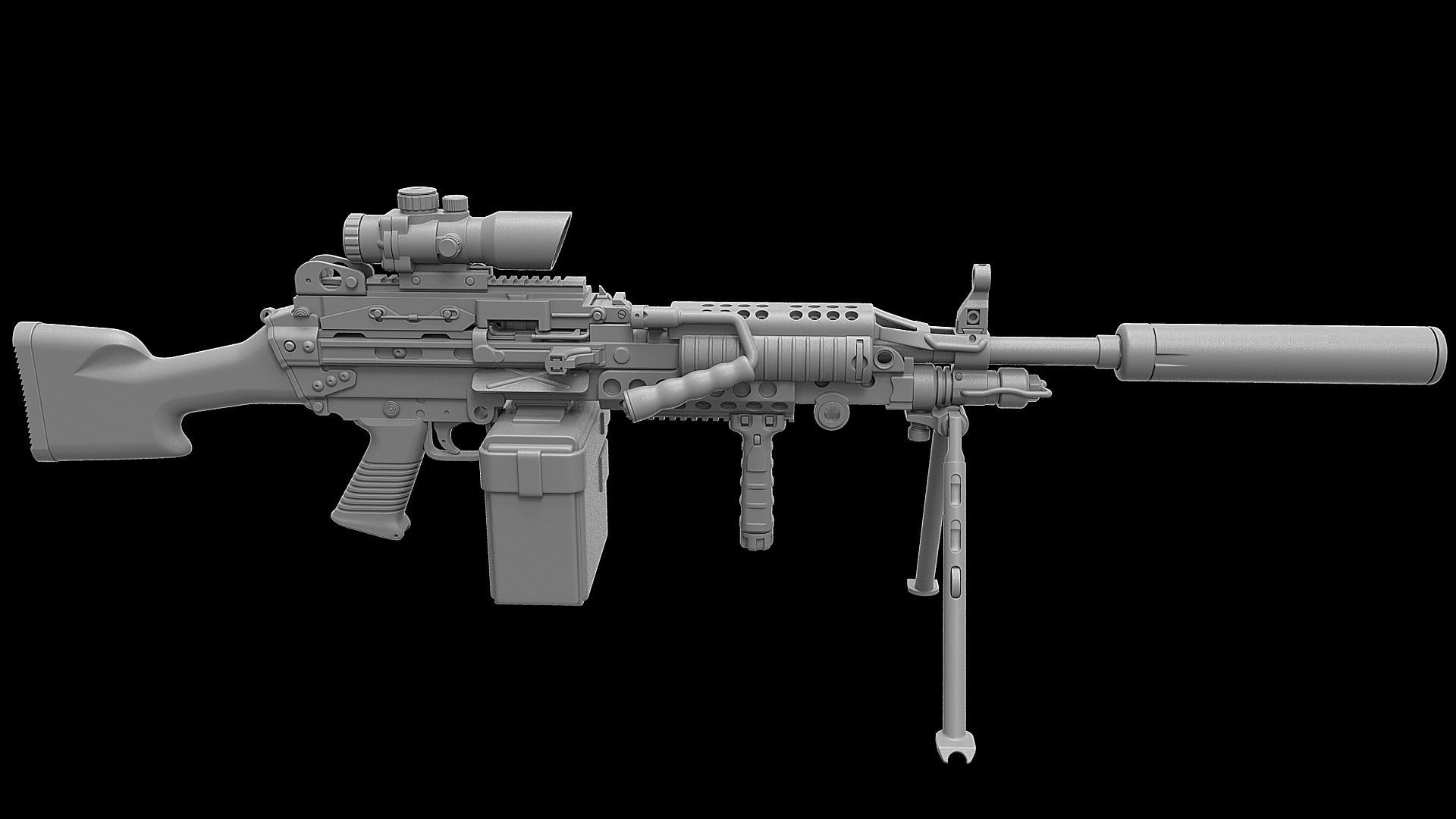 Mk 48 Light Weight Machine Gun 3D model_4