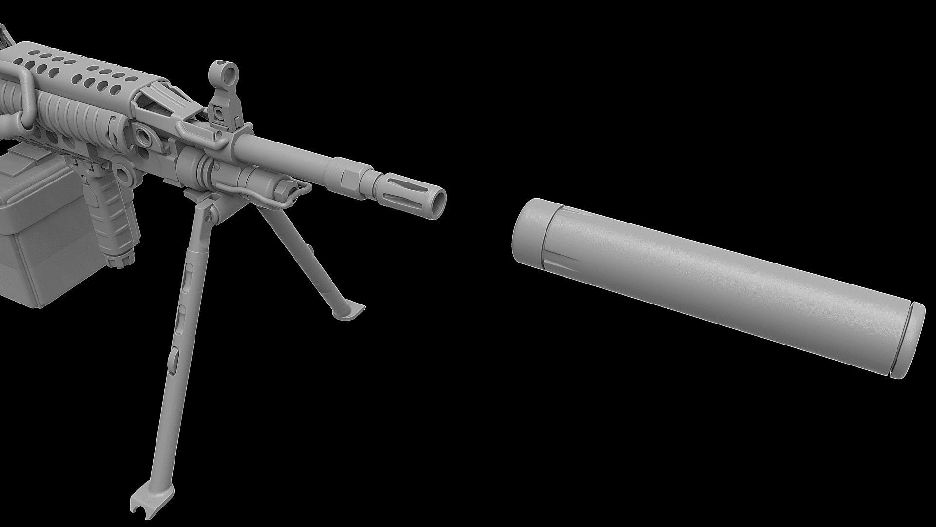 Mk 48 Light Weight Machine Gun 3D model_12