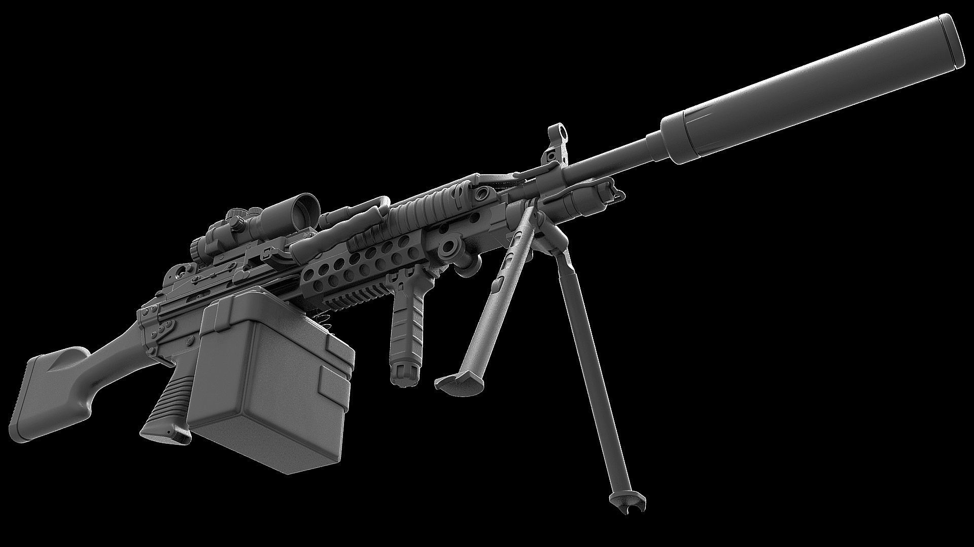 Mk 48 Light Weight Machine Gun 3D model_10