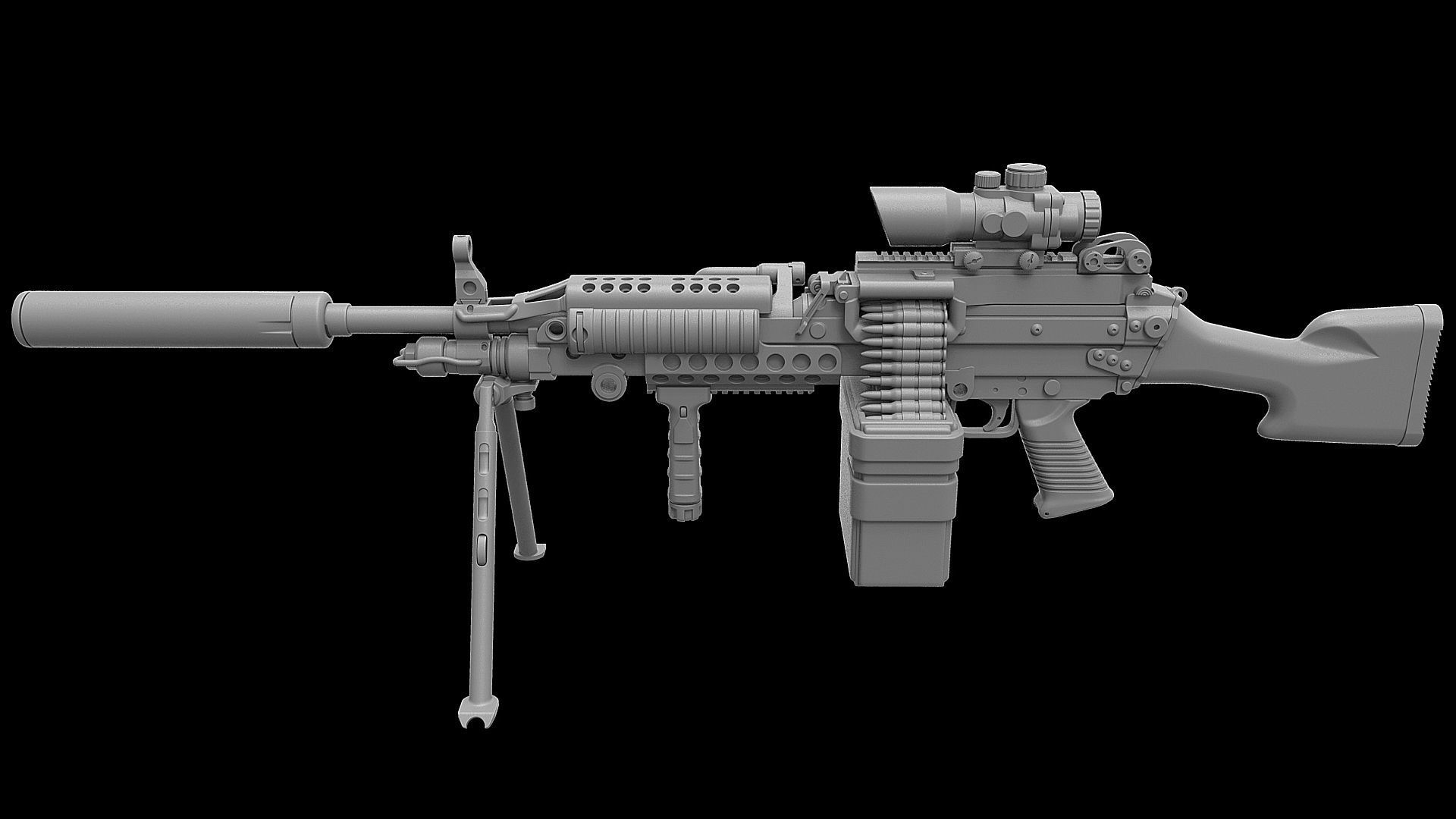 Mk 48 Light Weight Machine Gun 3D model_7