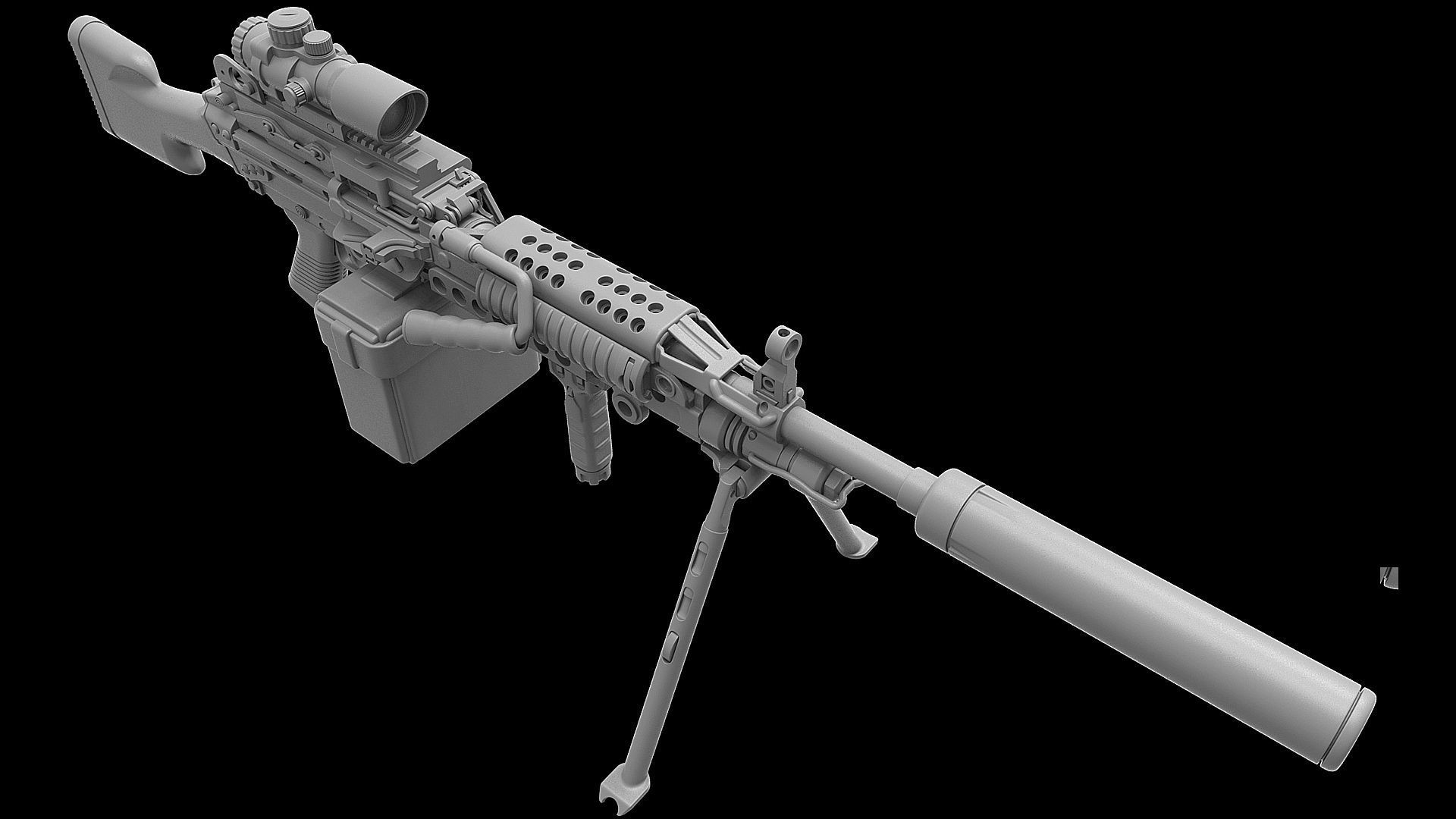 Mk 48 Light Weight Machine Gun 3D model_11