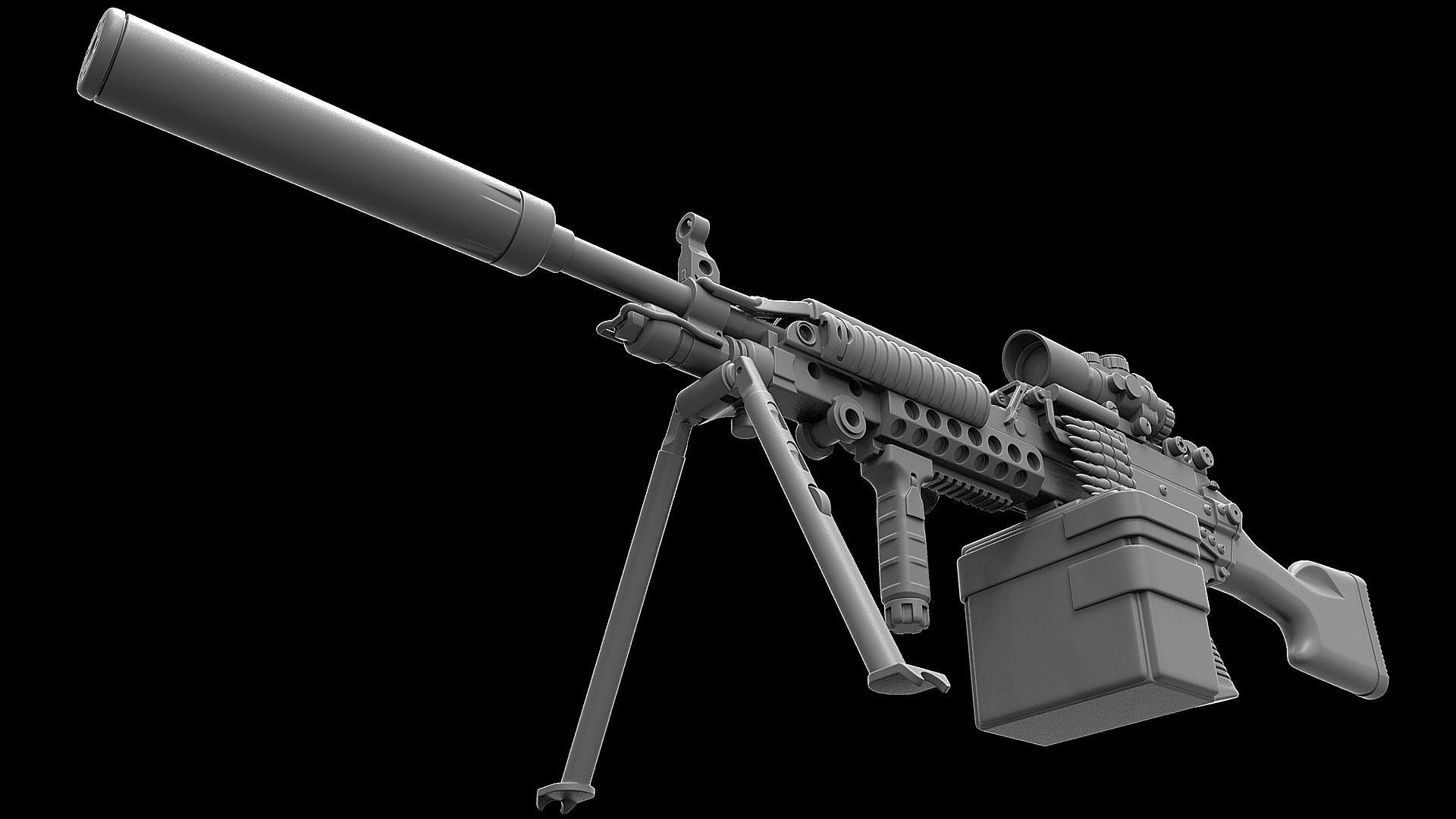 Mk 48 Light Weight Machine Gun 3D model_9