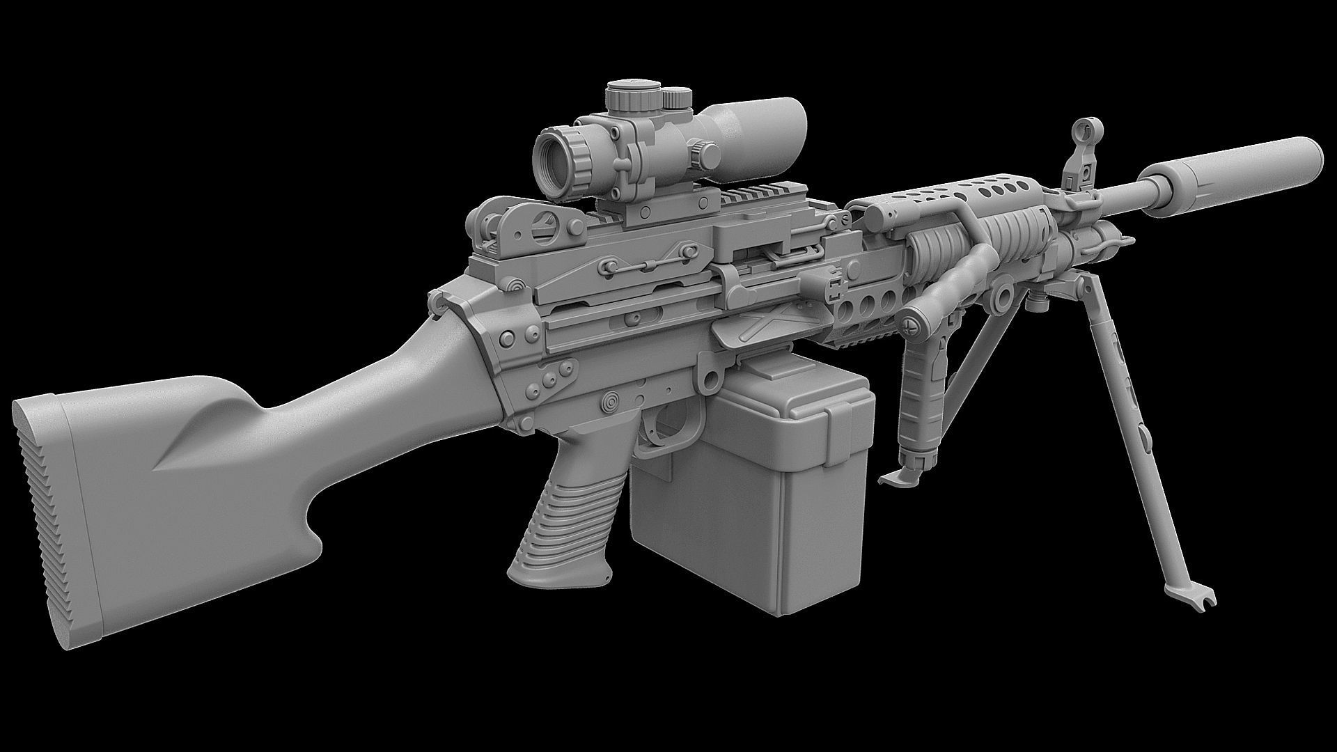 Mk 48 Light Weight Machine Gun 3D model_5
