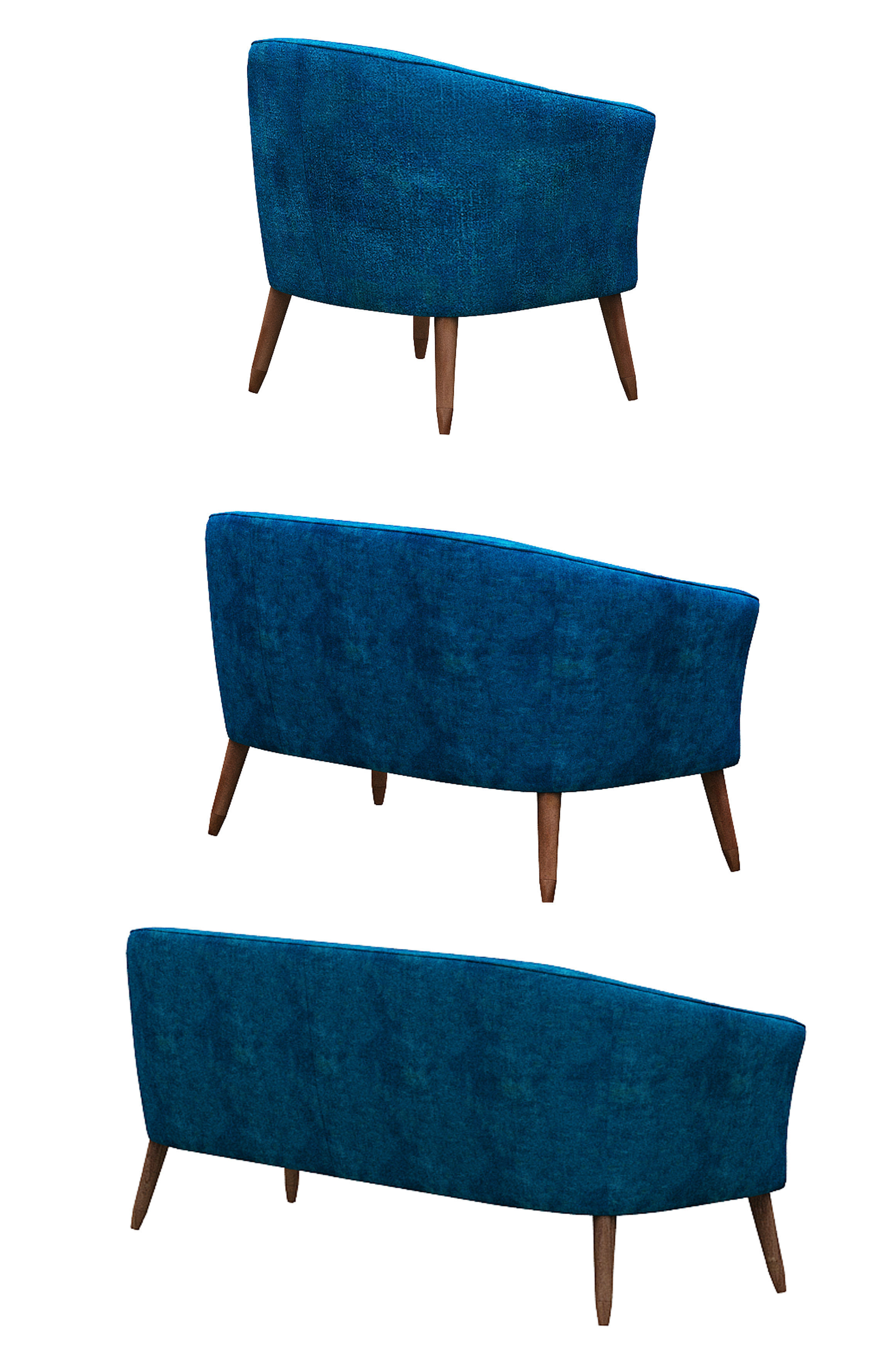 Sofa set and fabric and wood Low-poly 3D model_4