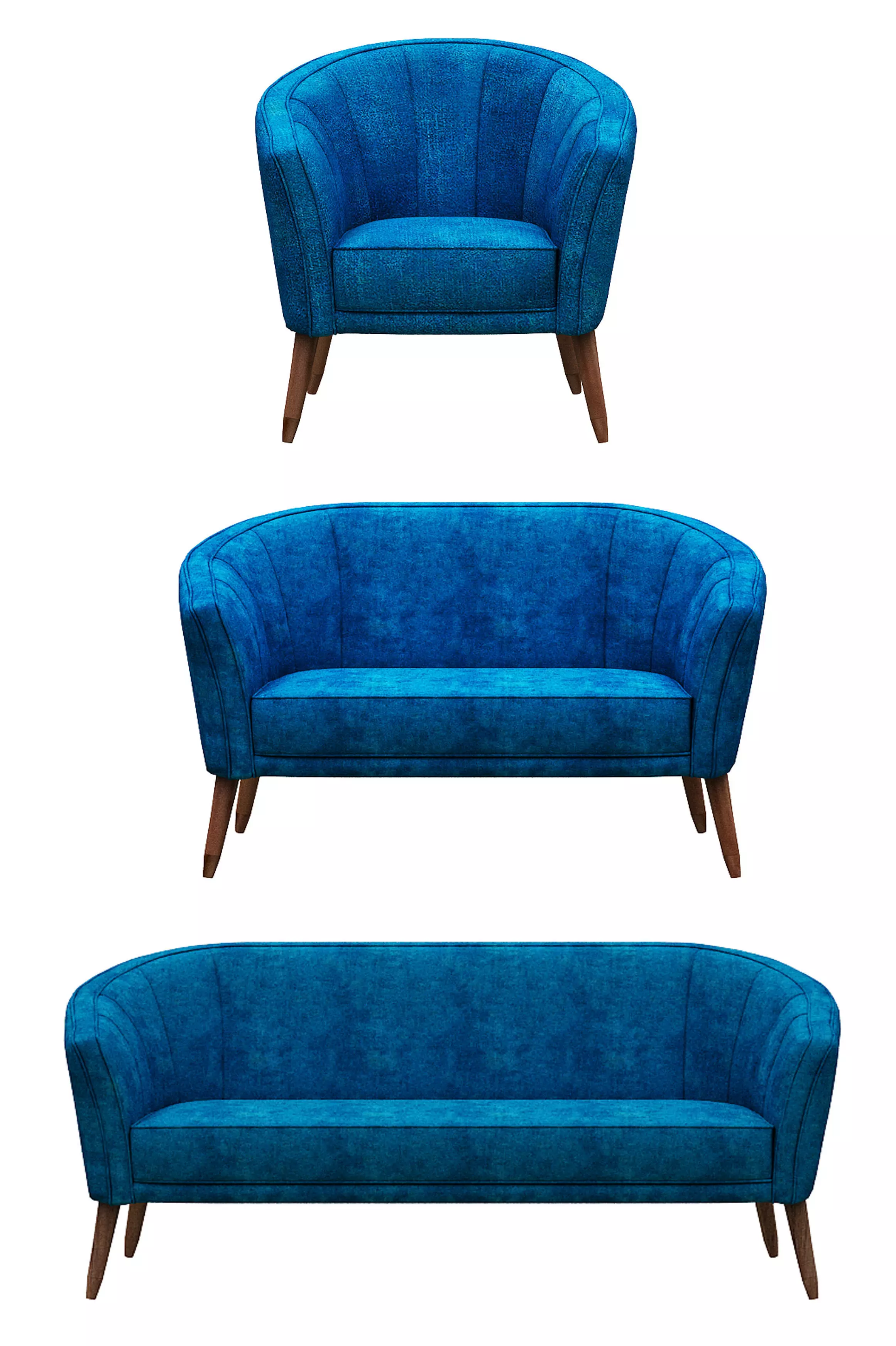 Sofa set and fabric and wood Low-poly 3D model_0