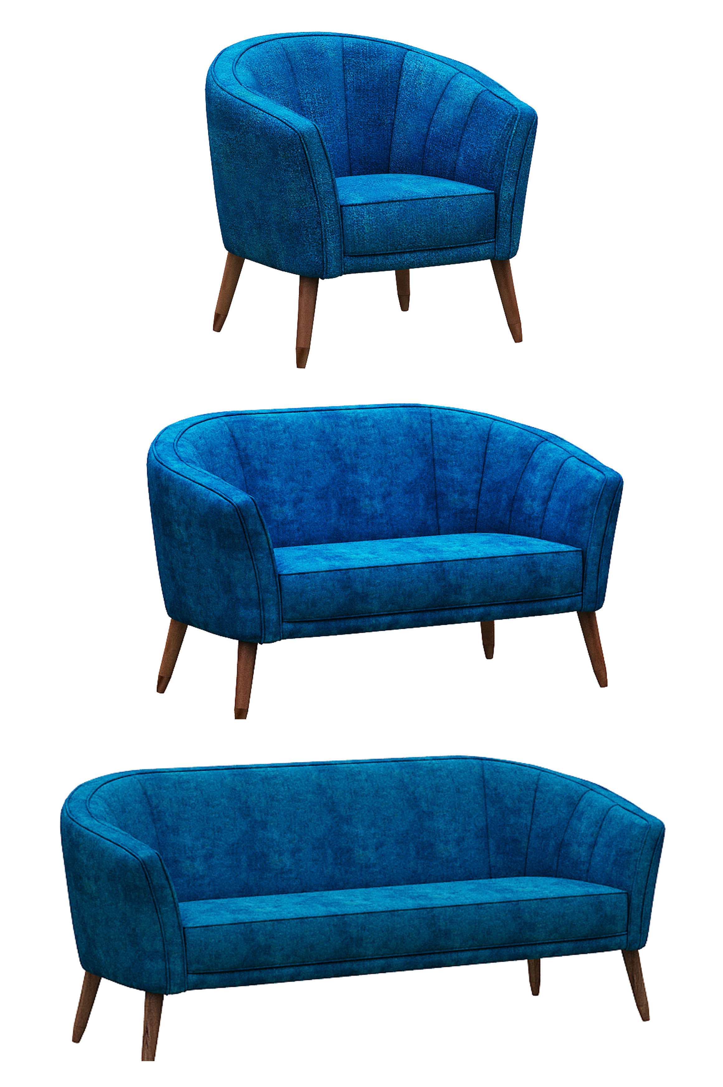 Sofa set and fabric and wood Low-poly 3D model_1